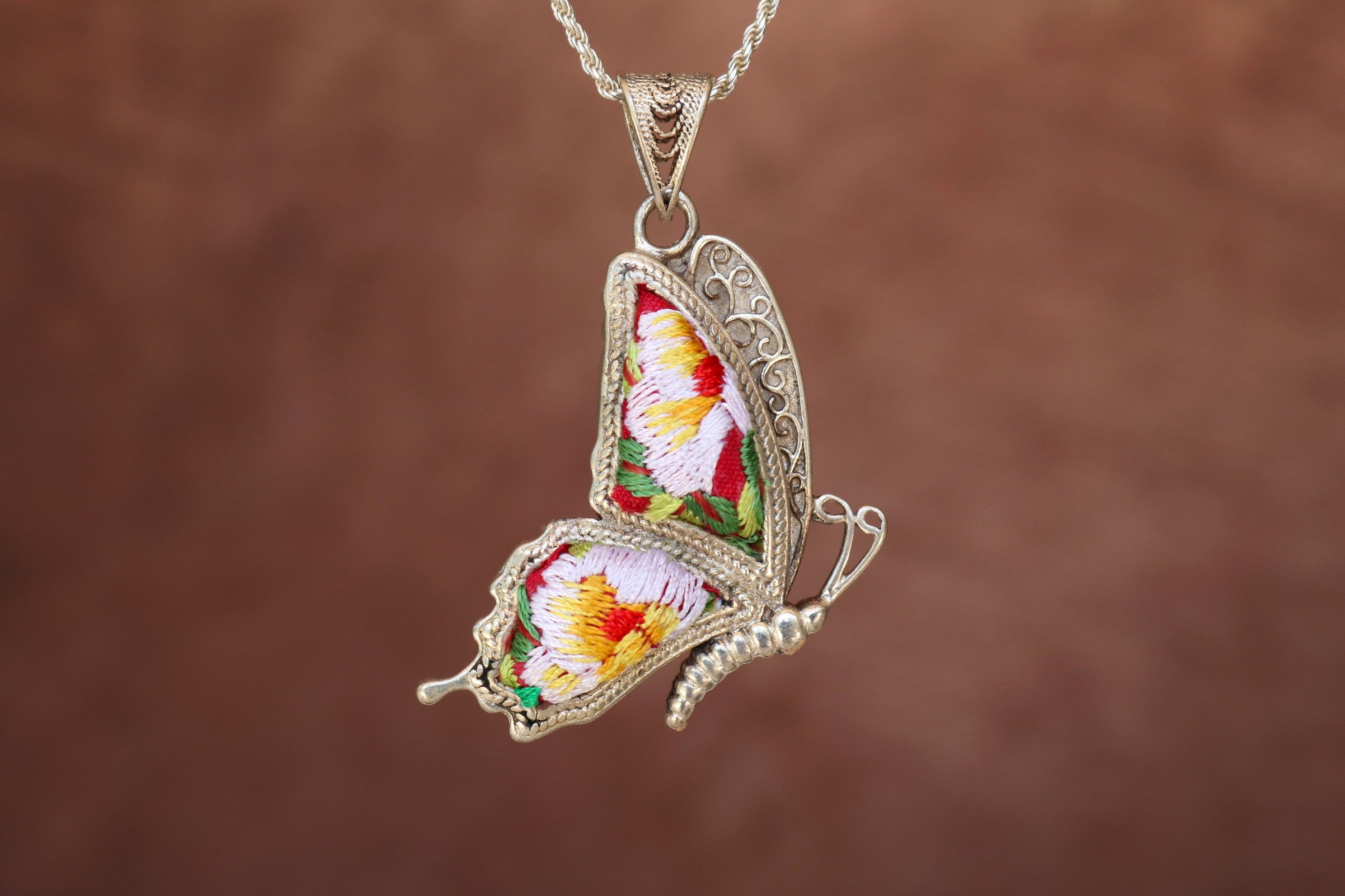 Cocoon of Comfort Butterfly Embroidered Necklace