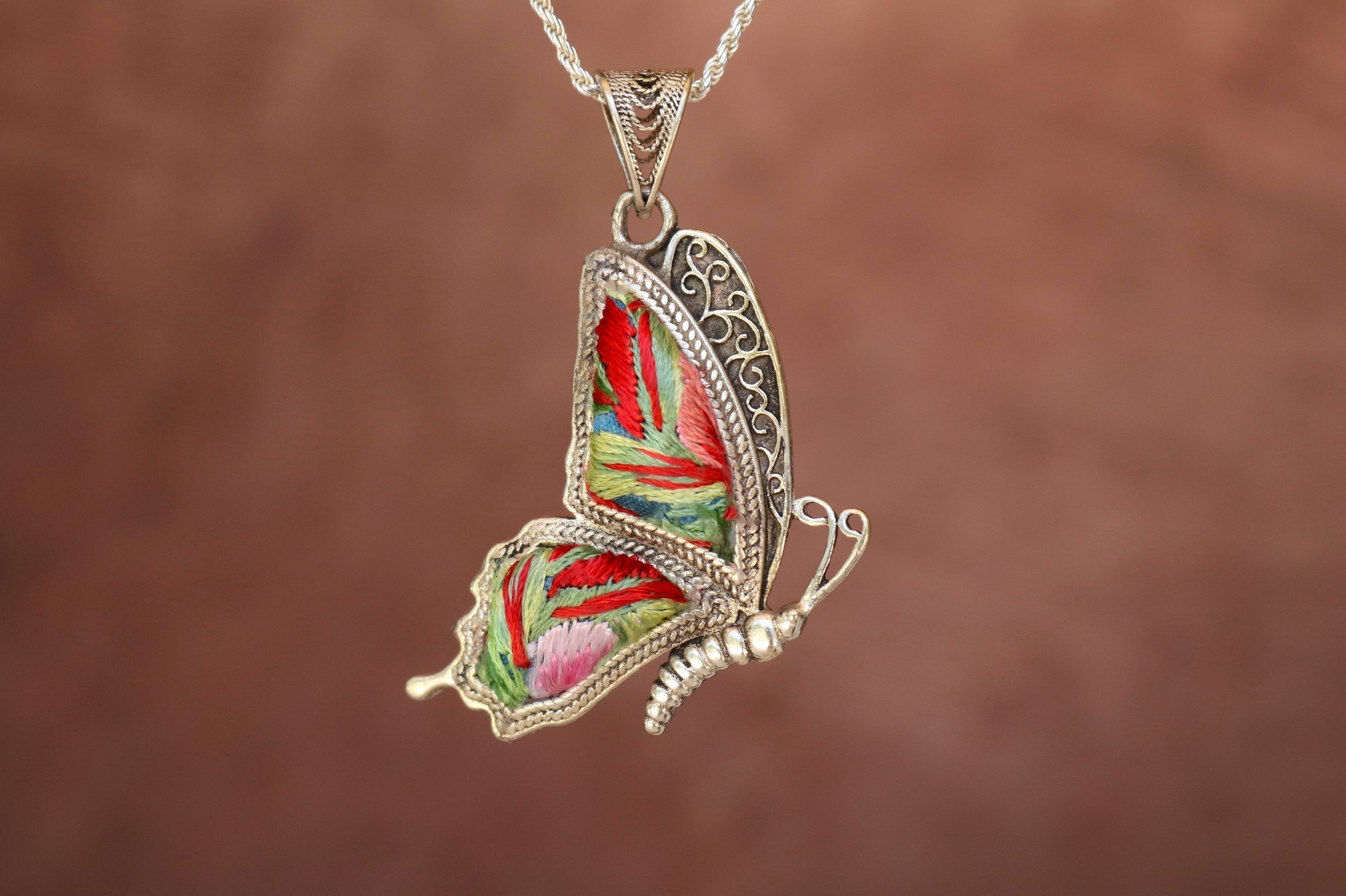 Cocoon of Comfort Butterfly Embroidered Necklace