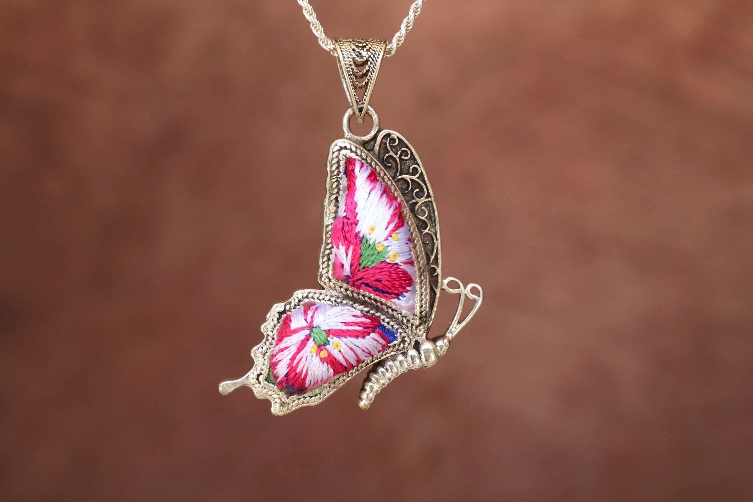 Cocoon of Comfort Butterfly Embroidered Necklace