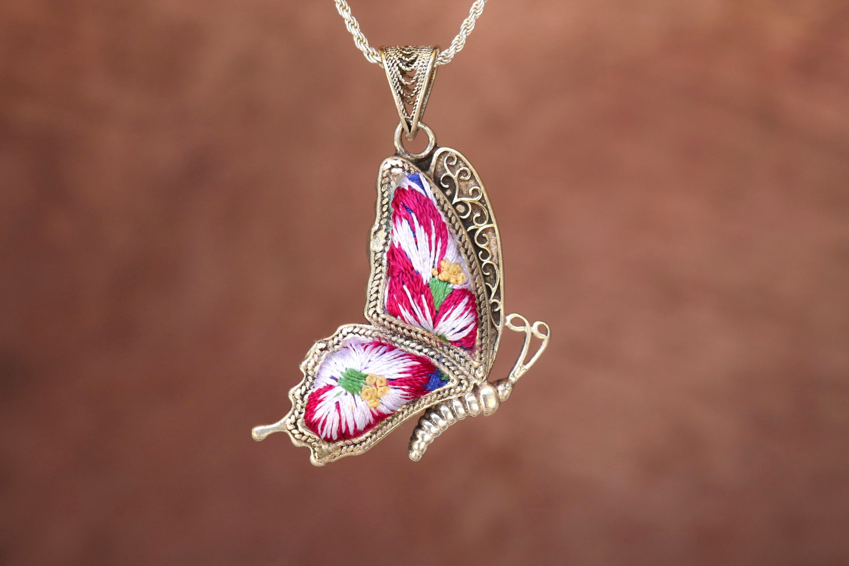 Cocoon of Comfort Butterfly Embroidered Necklace