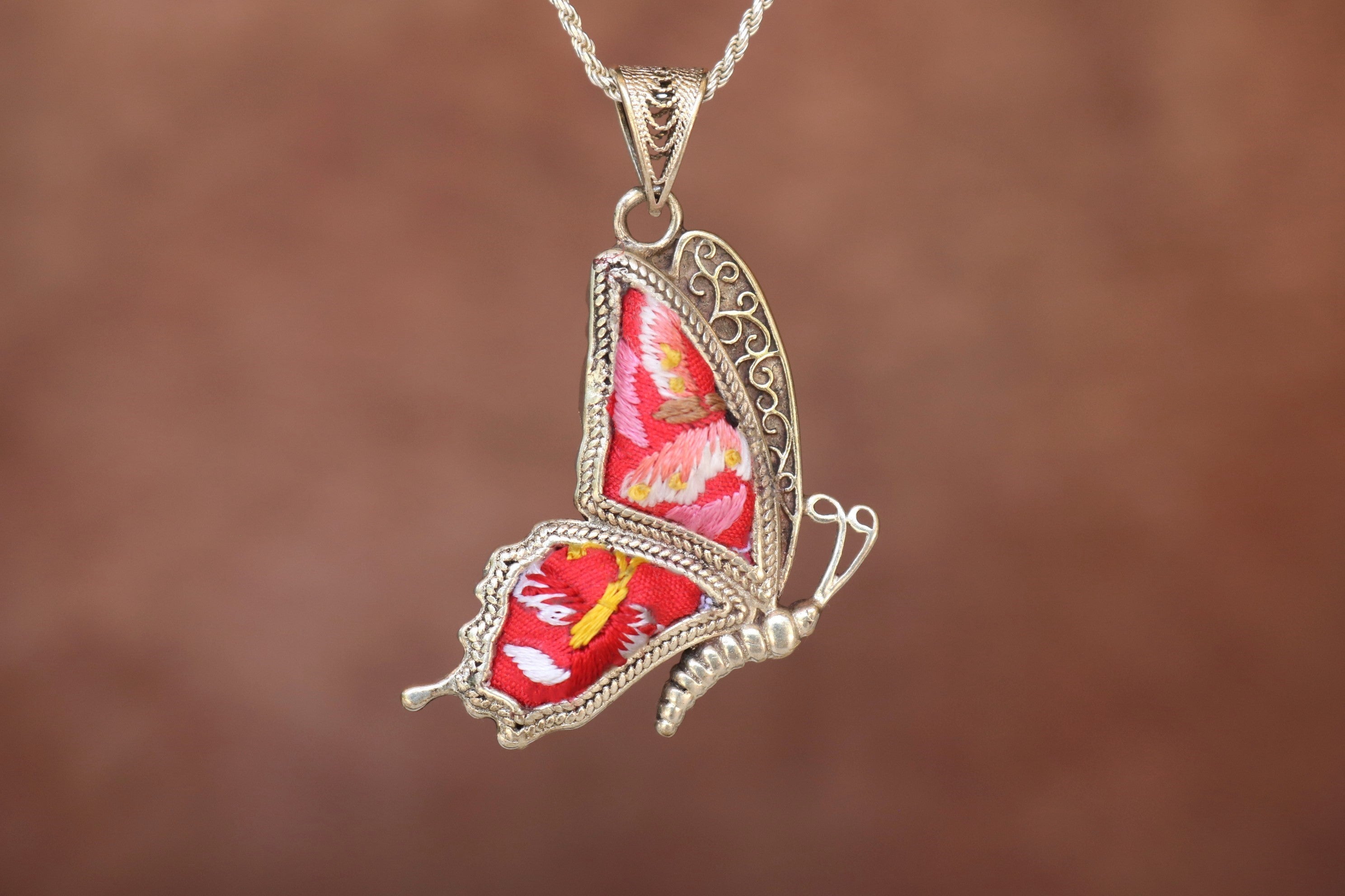 Cocoon of Comfort Butterfly Embroidered Necklace