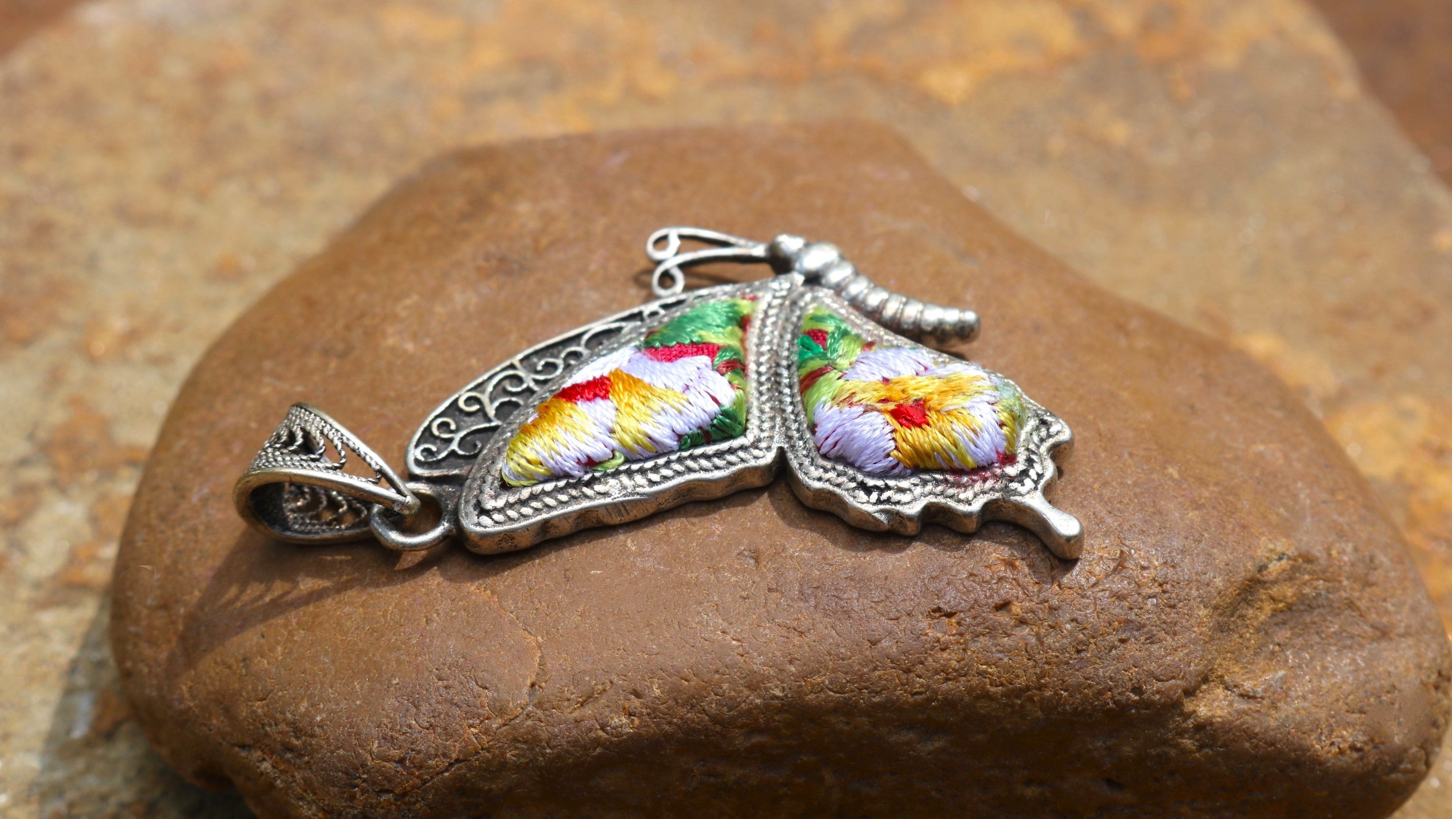 Cocoon of Comfort Butterfly Embroidered Necklace