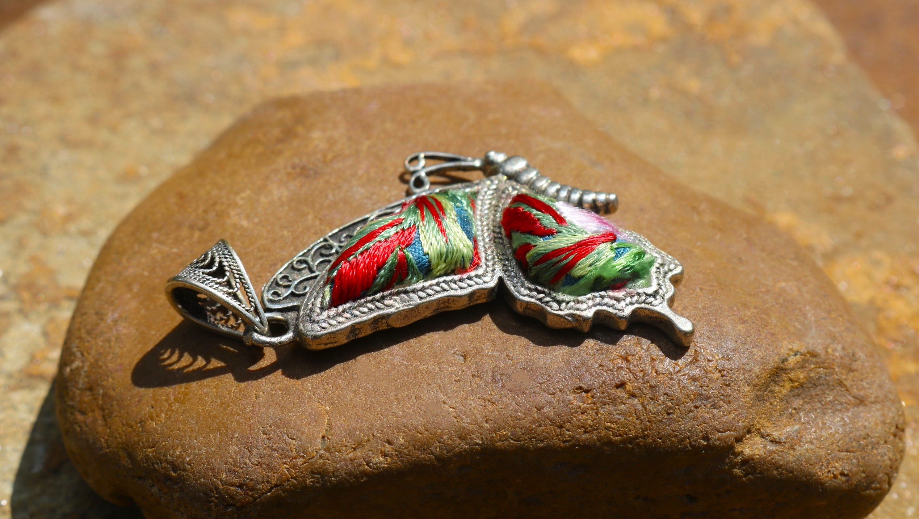 Cocoon of Comfort Butterfly Embroidered Necklace