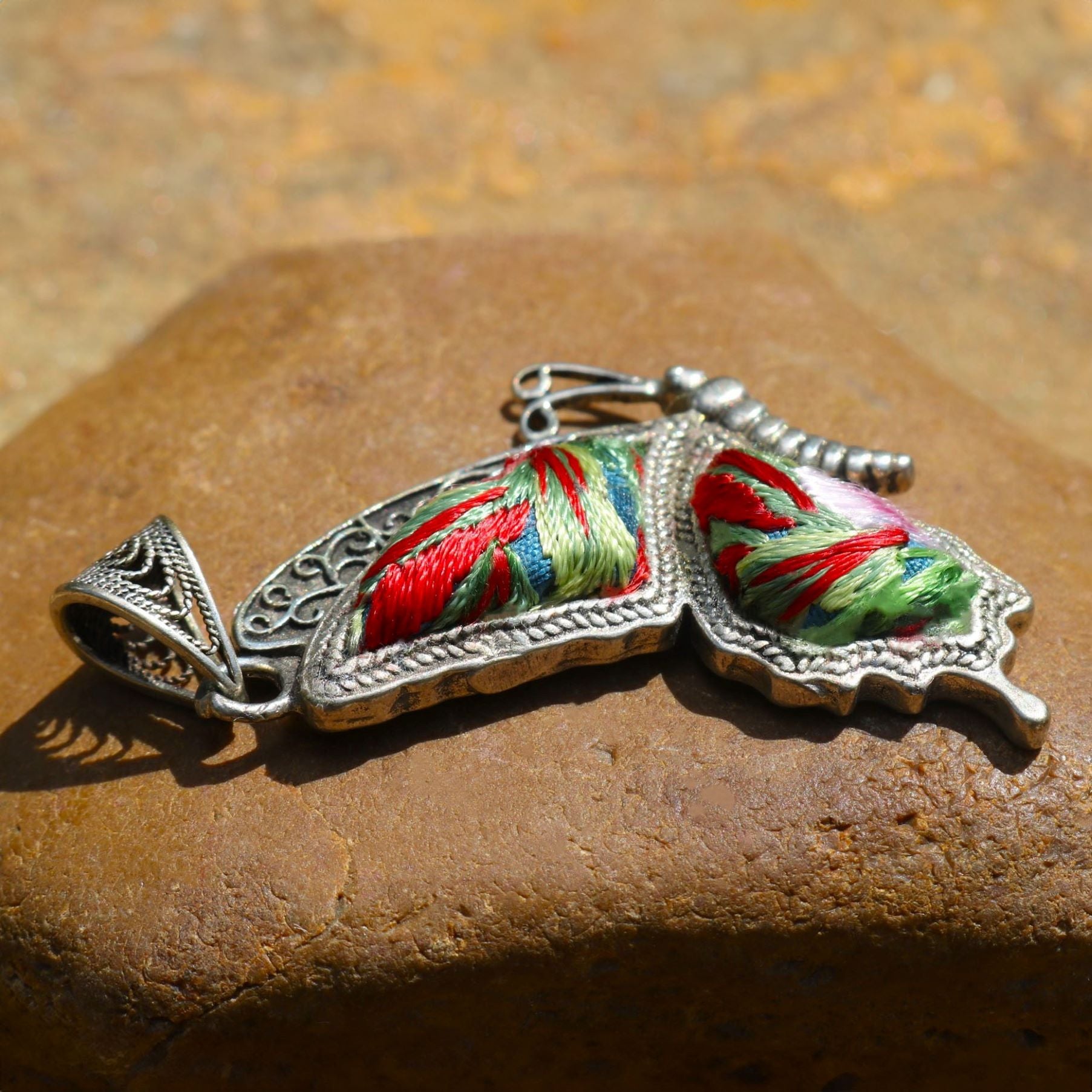 Cocoon of Comfort Butterfly Hand Embroidered Necklace