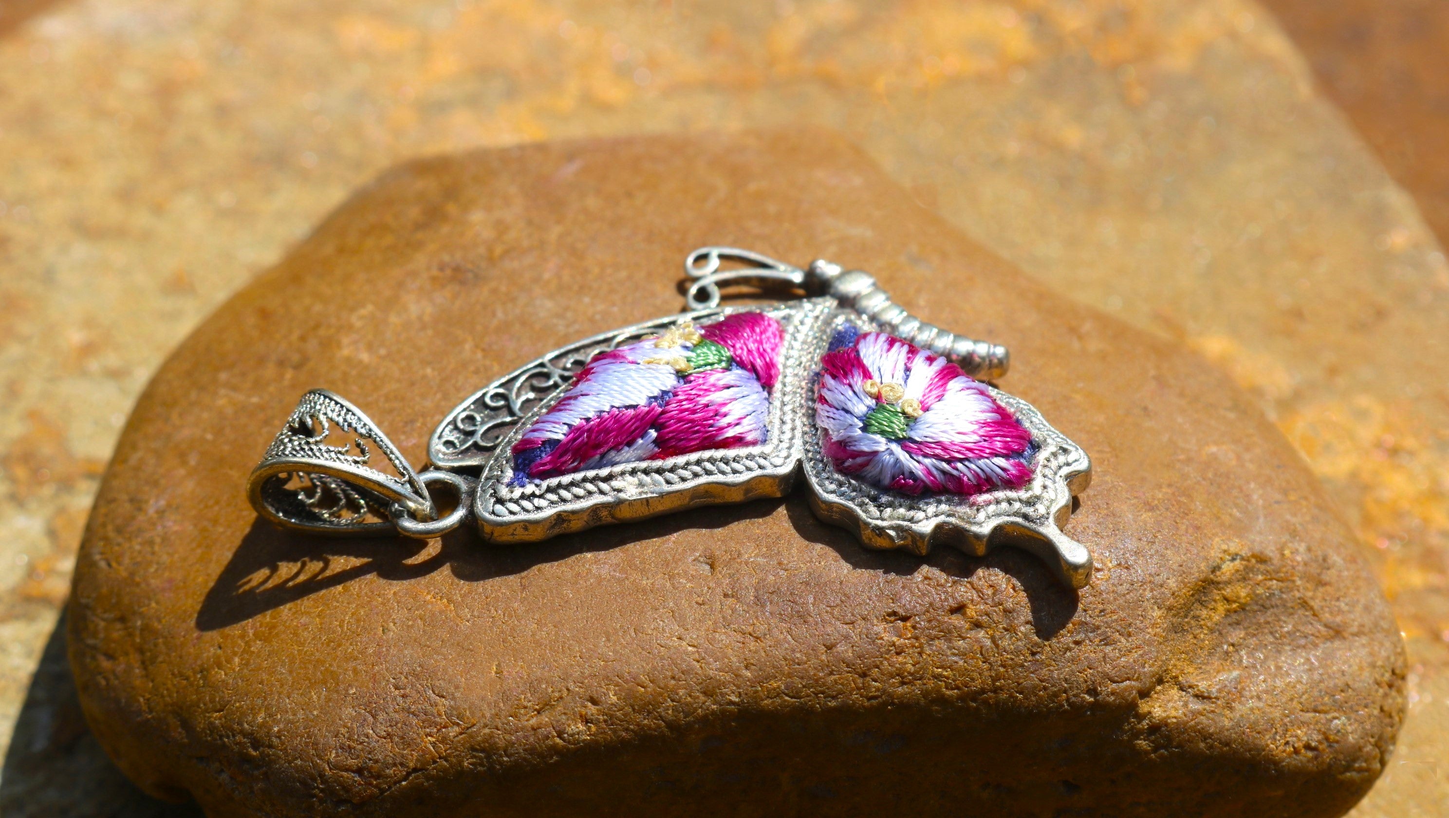 Cocoon of Comfort Butterfly Embroidered Necklace