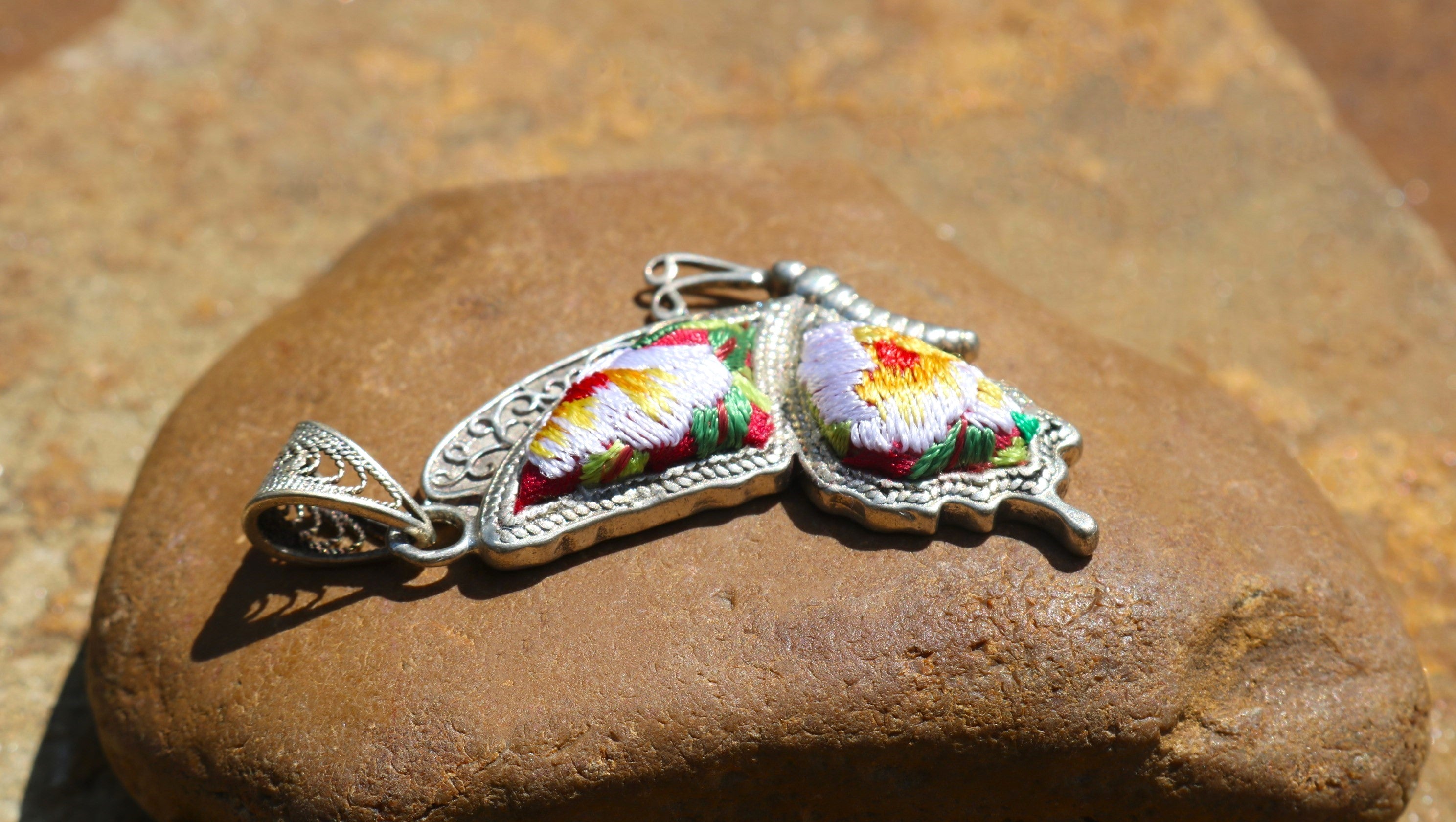 Cocoon of Comfort Butterfly Embroidered Necklace