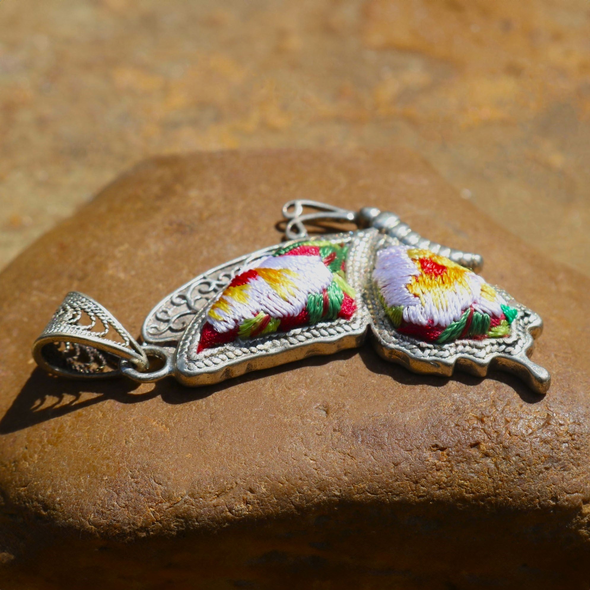 Cocoon of Comfort Butterfly Hand Embroidered Necklace