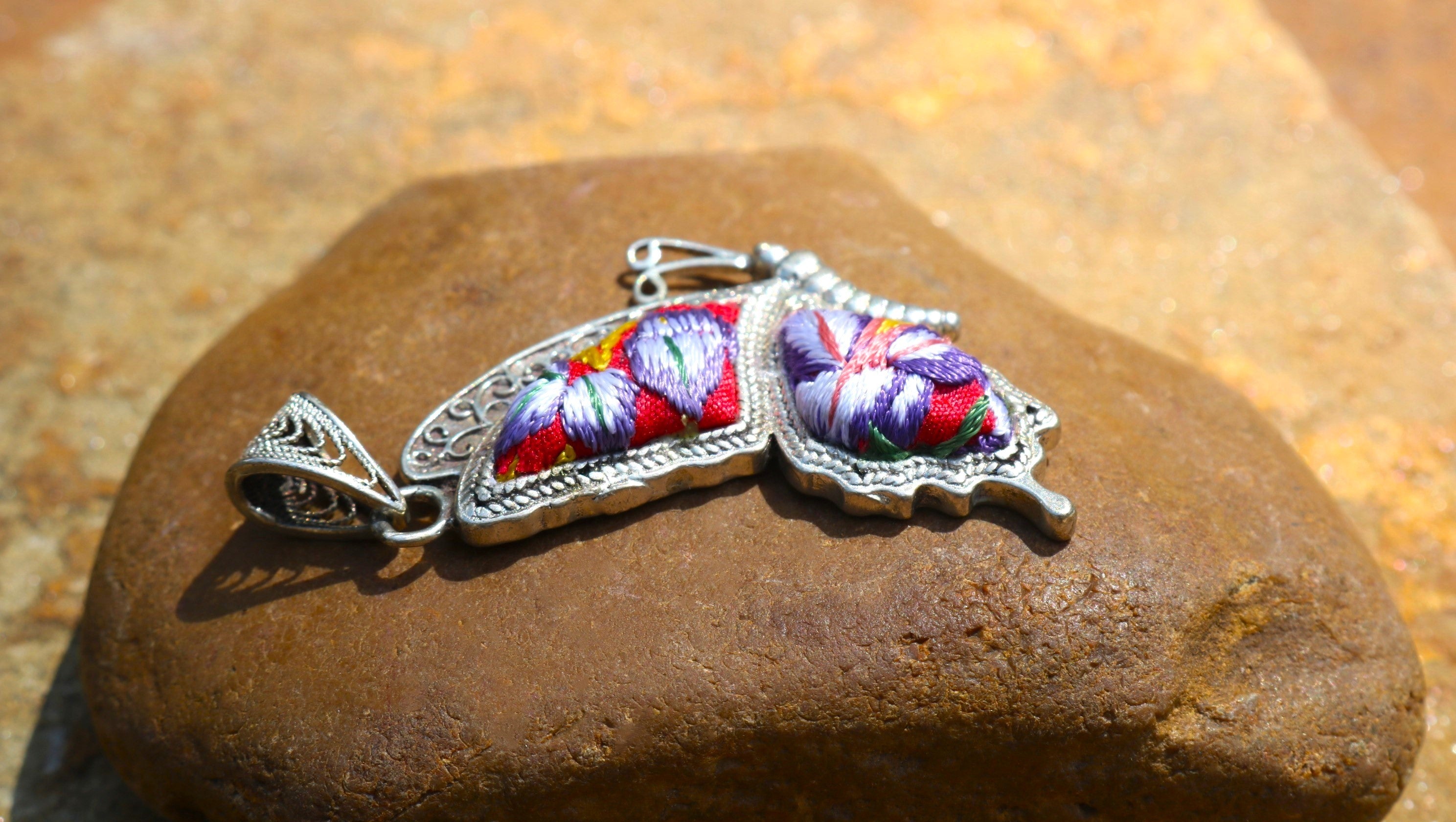 Cocoon of Comfort Butterfly Embroidered Necklace