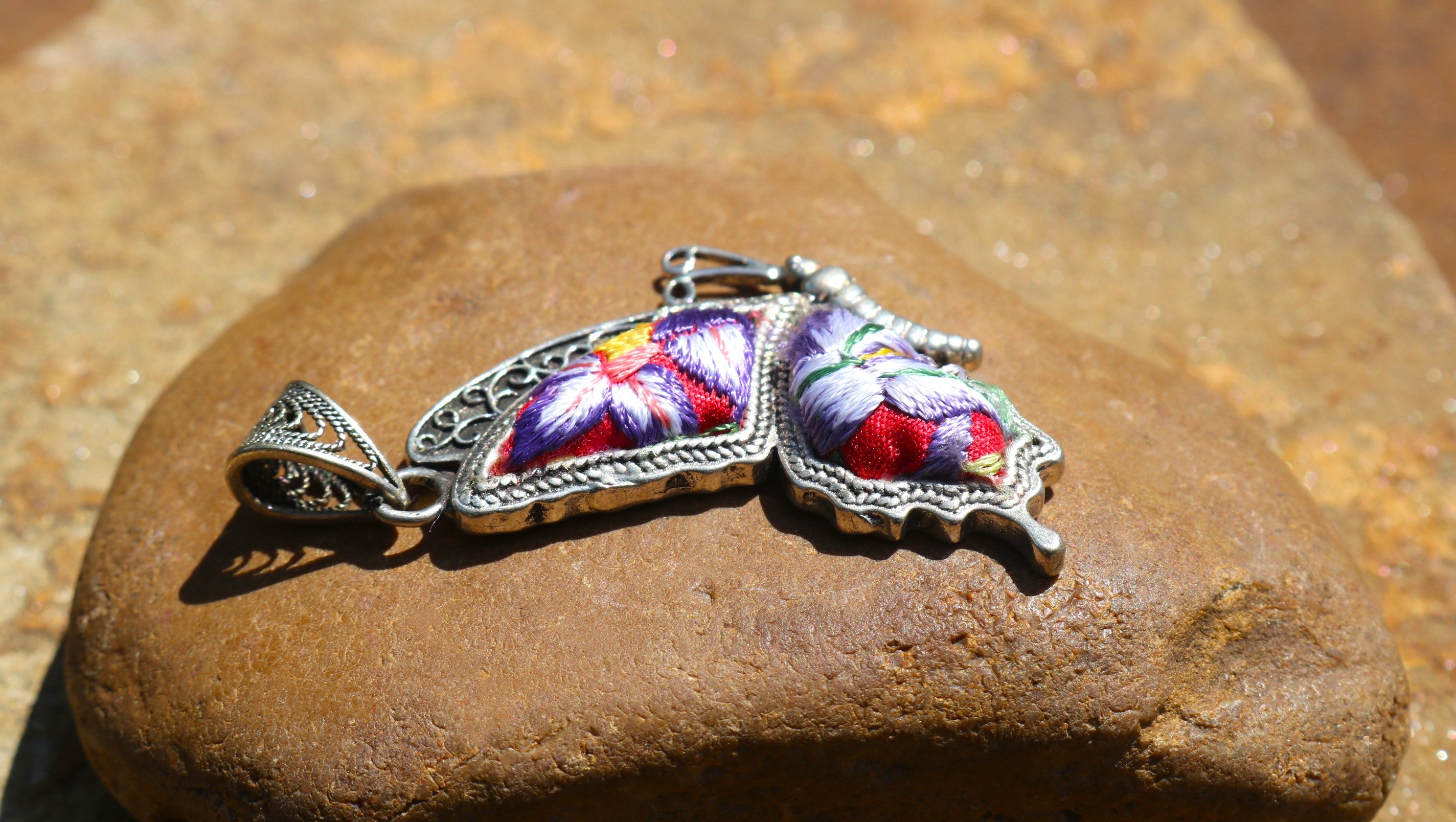 Cocoon of Comfort Butterfly Embroidered Necklace