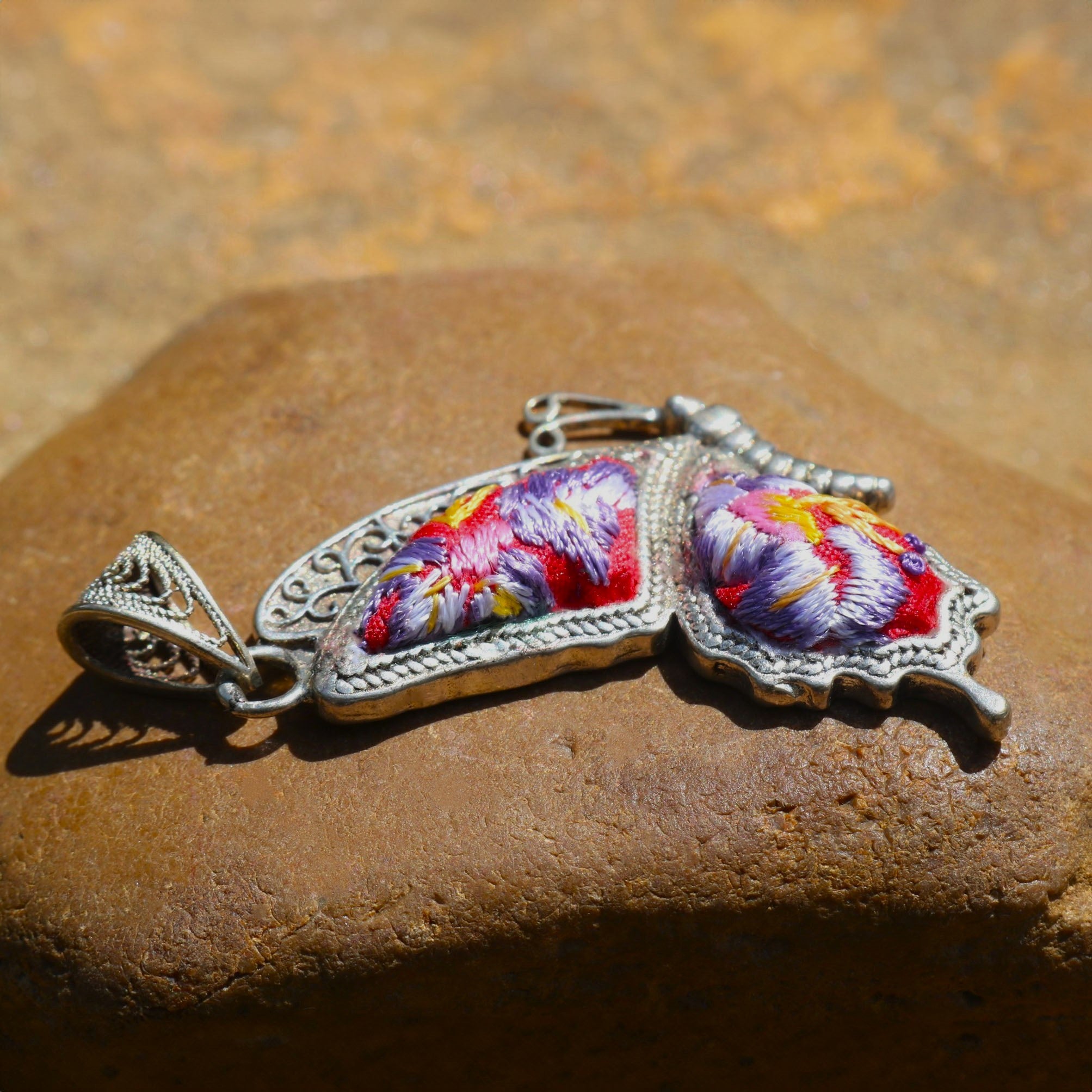 Cocoon of Comfort Butterfly Hand Embroidered Necklace