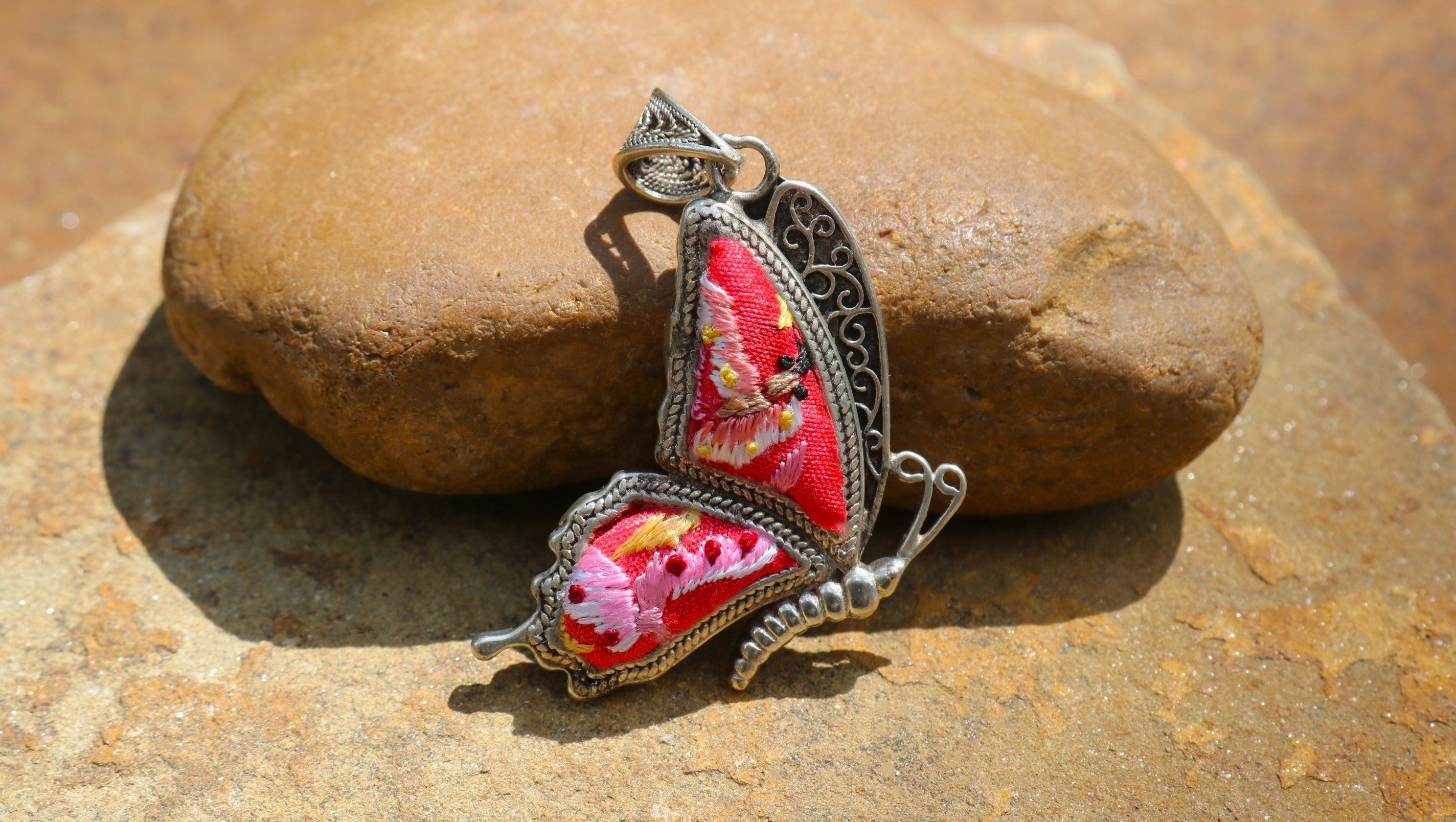 Cocoon of Comfort Butterfly Embroidered Necklace