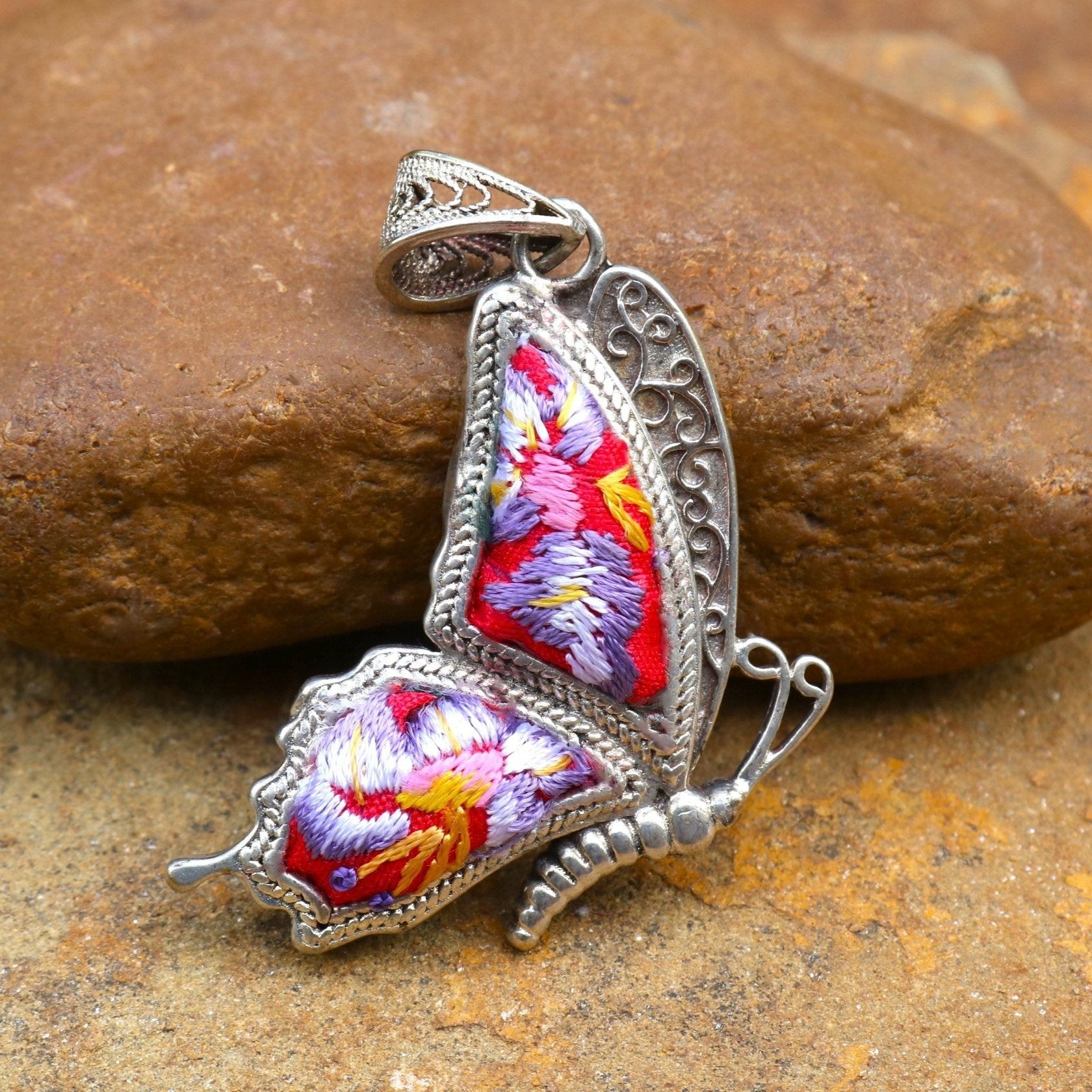 Cocoon of Comfort Butterfly Hand Embroidered Necklace