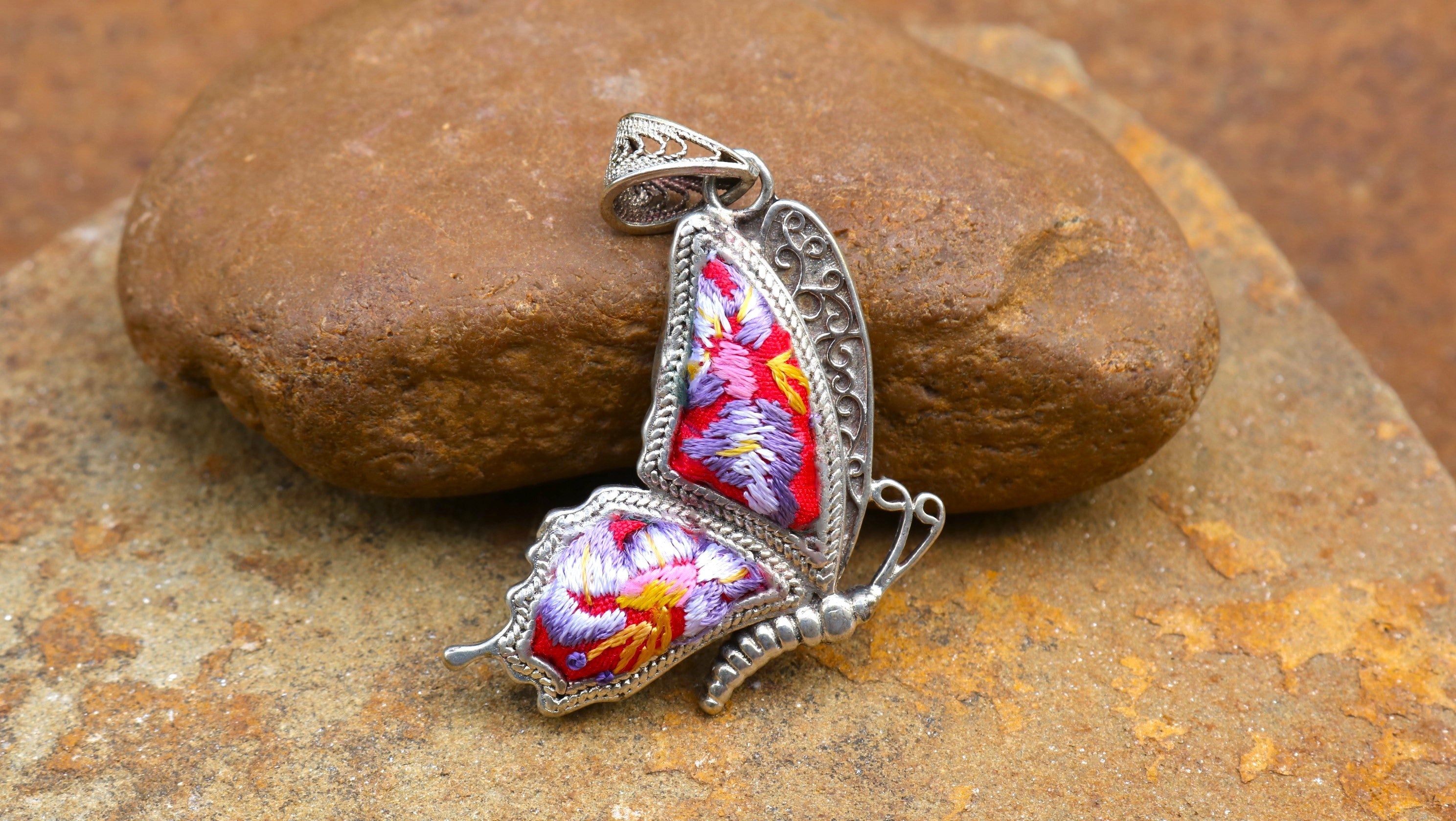 Cocoon of Comfort Butterfly Embroidered Necklace