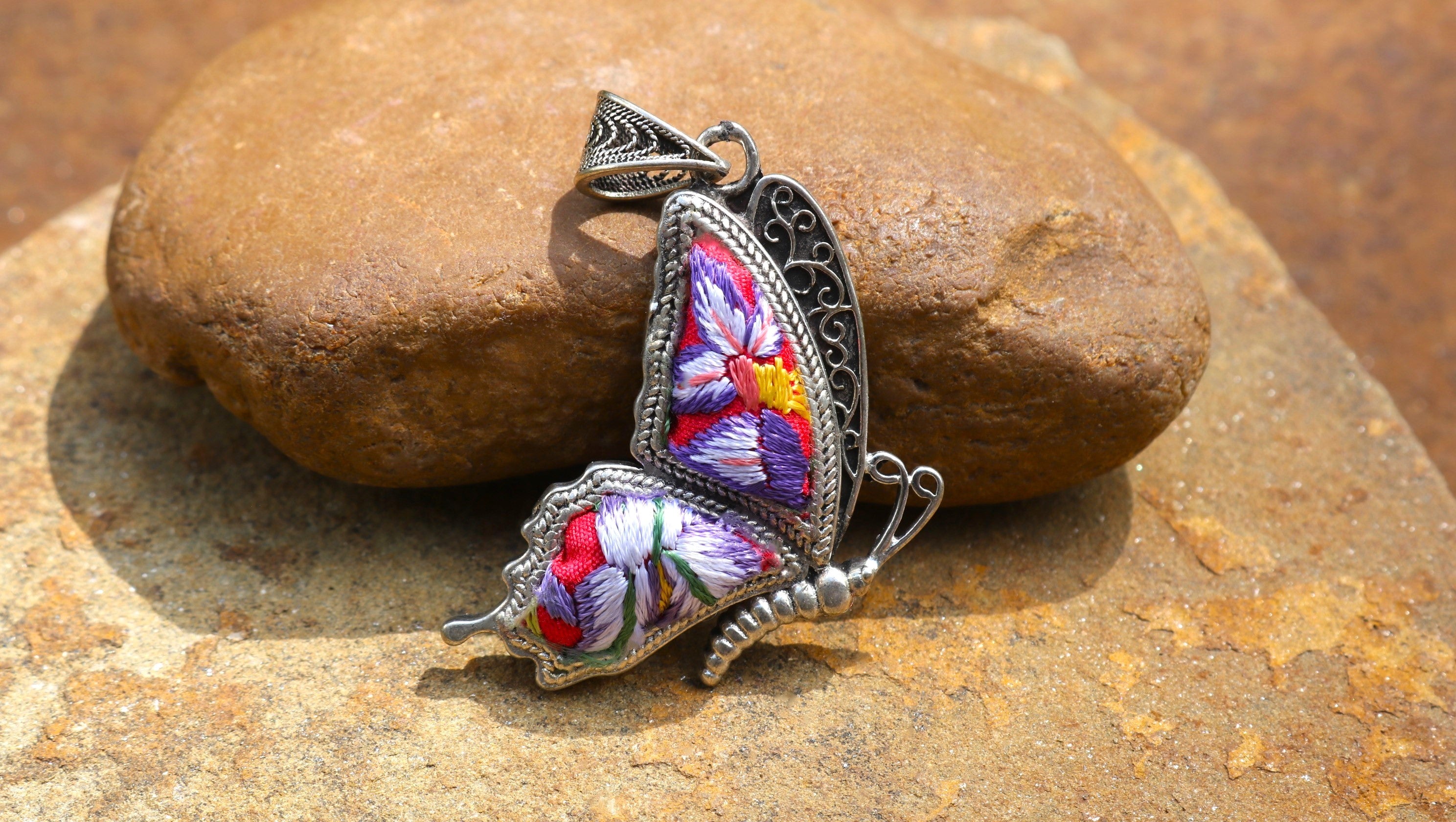 Cocoon of Comfort Butterfly Embroidered Necklace