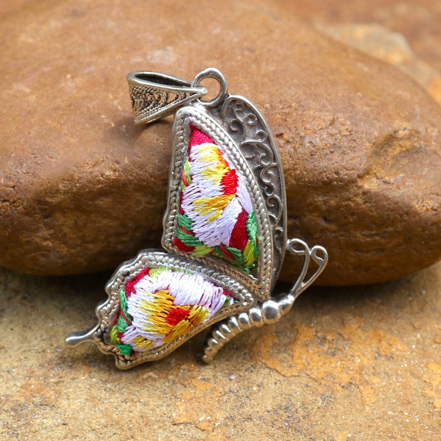 Cocoon of Comfort Butterfly Hand Embroidered Necklace