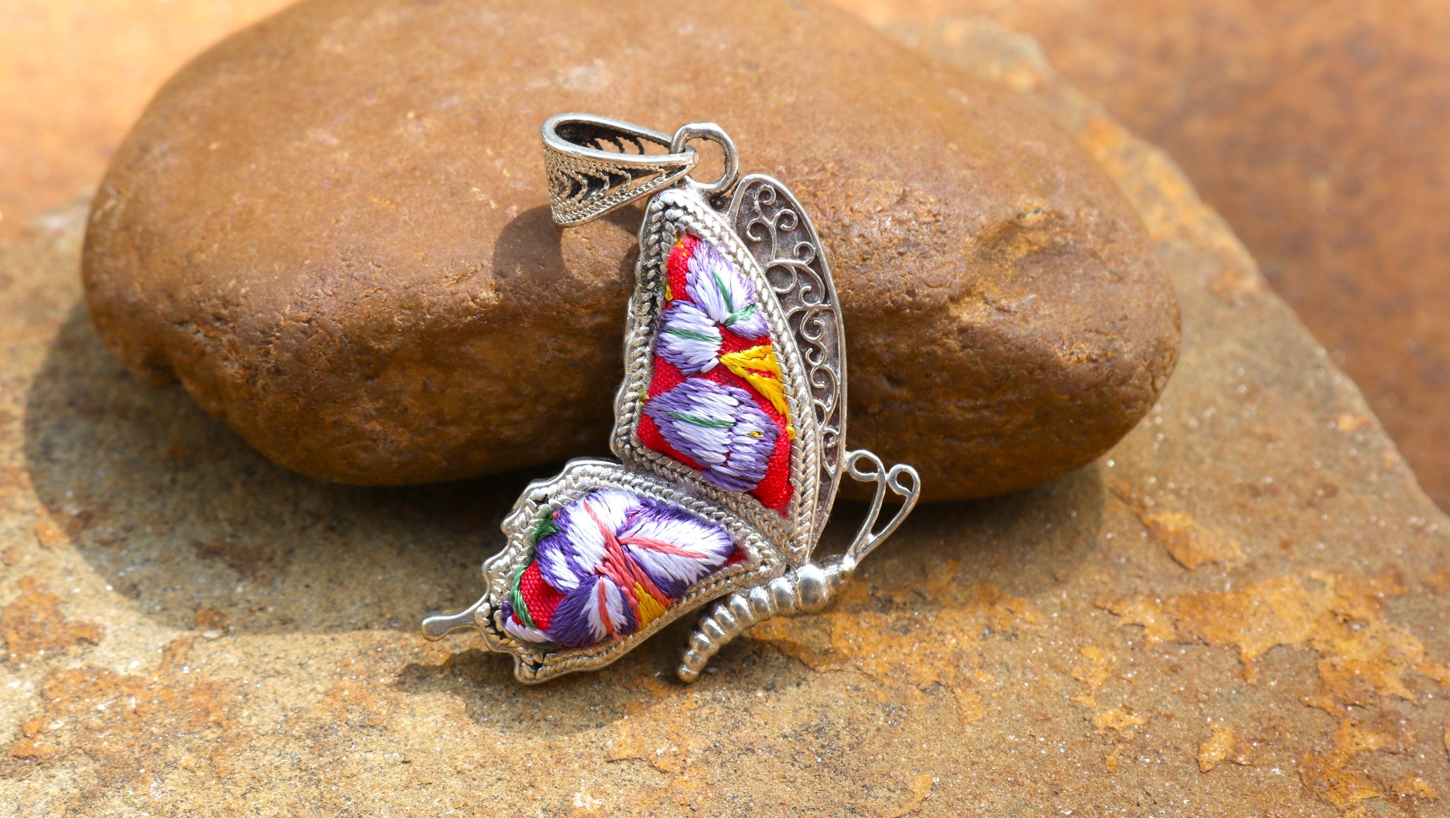 Cocoon of Comfort Butterfly Embroidered Necklace