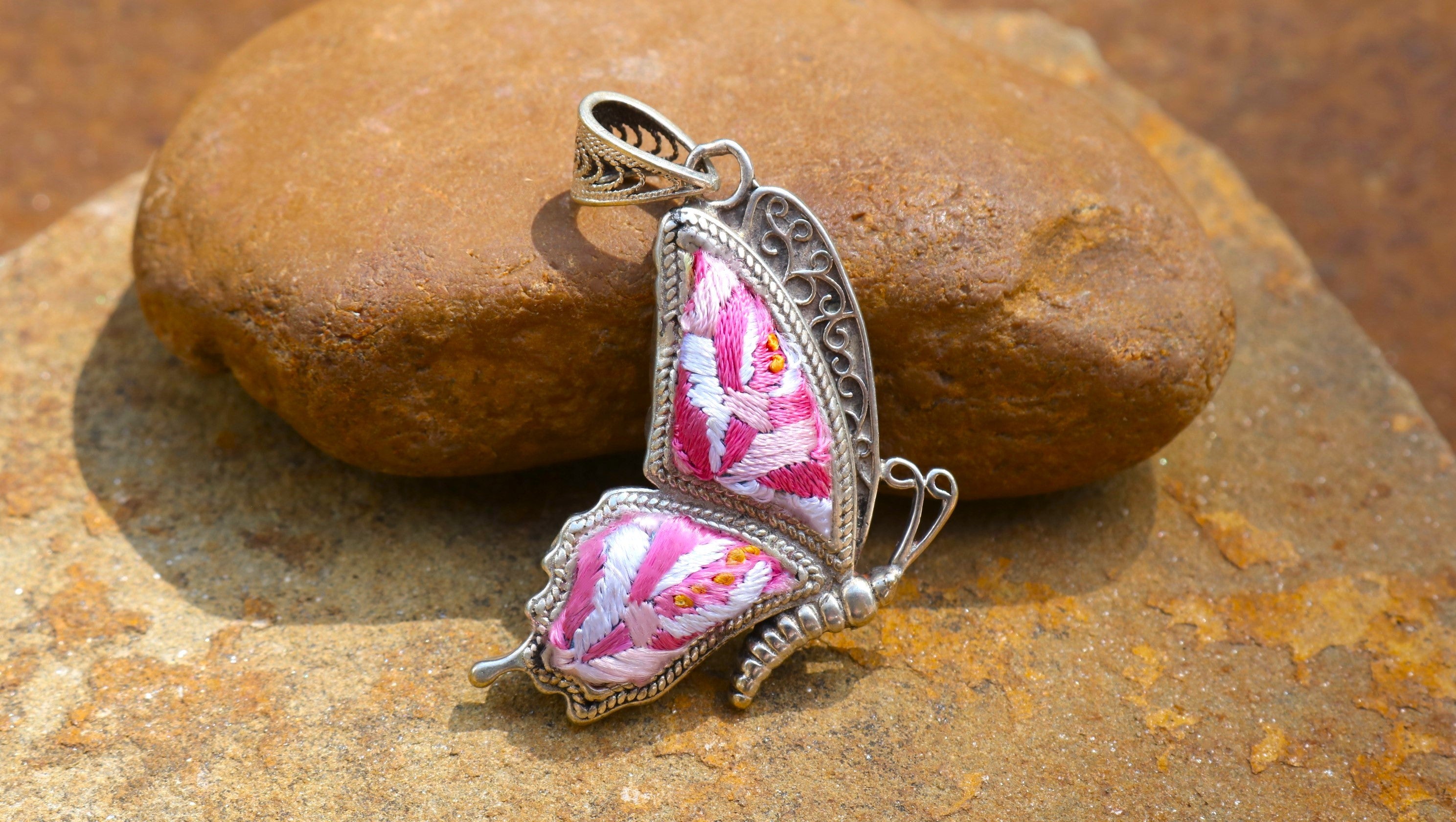 Cocoon of Comfort Butterfly Embroidered Necklace