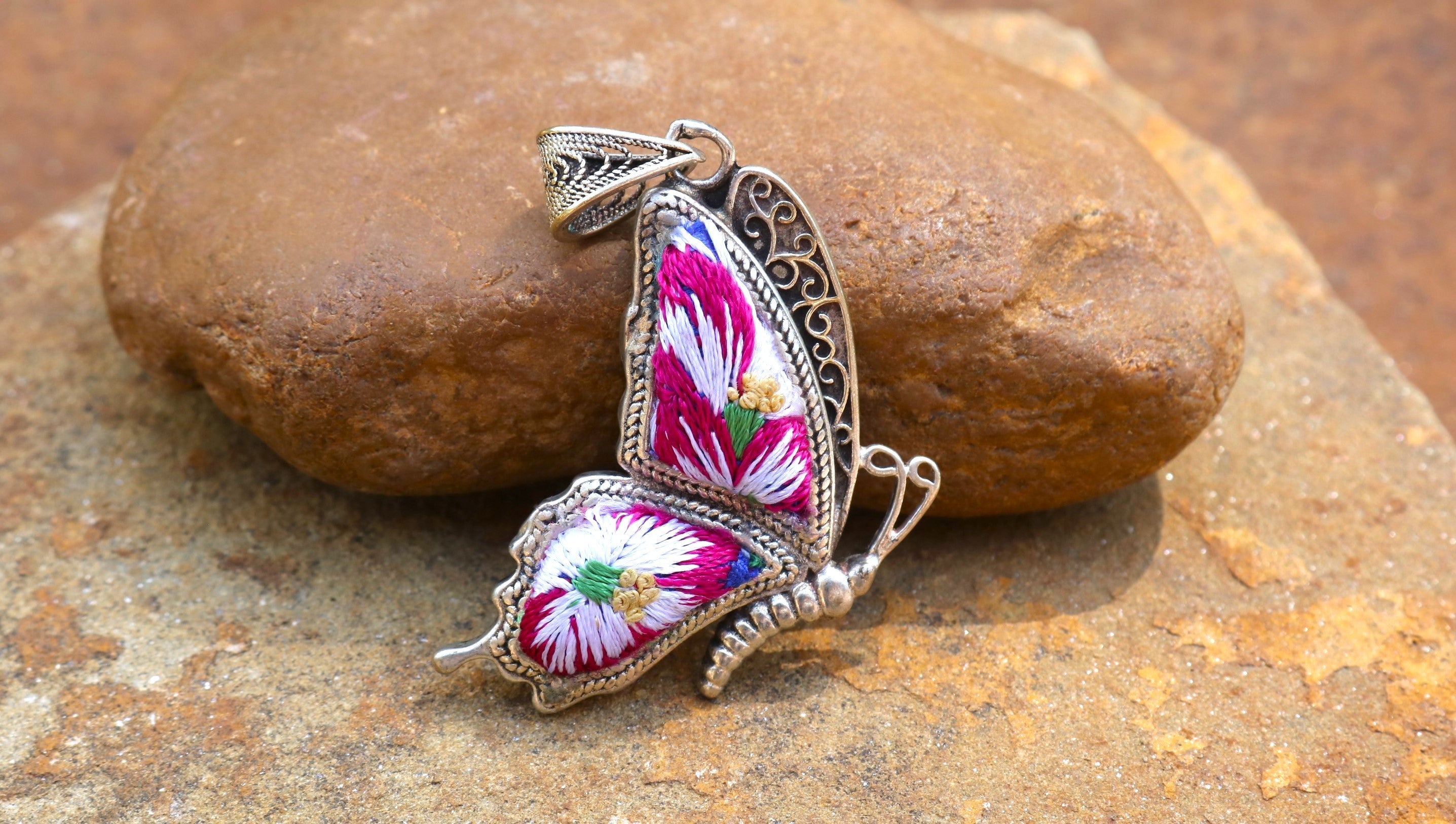 Cocoon of Comfort Butterfly Embroidered Necklace