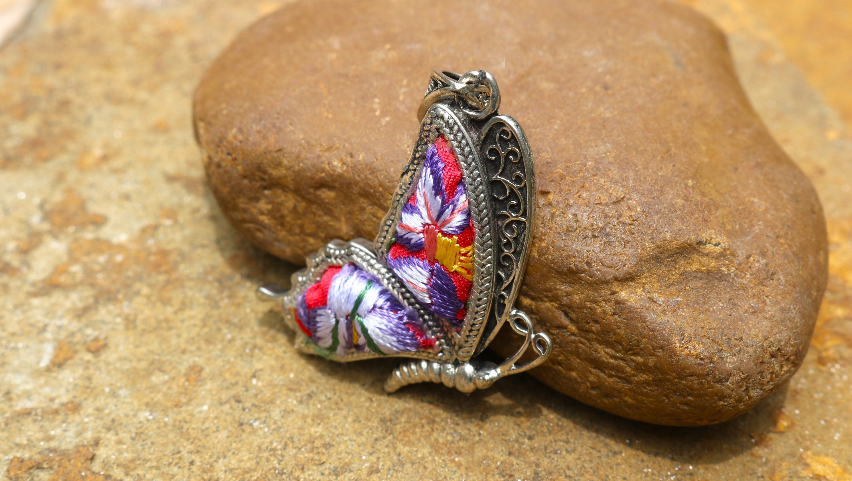 Cocoon of Comfort Butterfly Embroidered Necklace