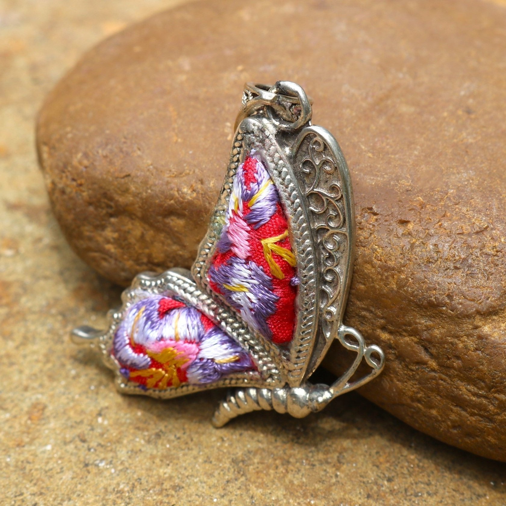 Cocoon of Comfort Butterfly Hand Embroidered Necklace