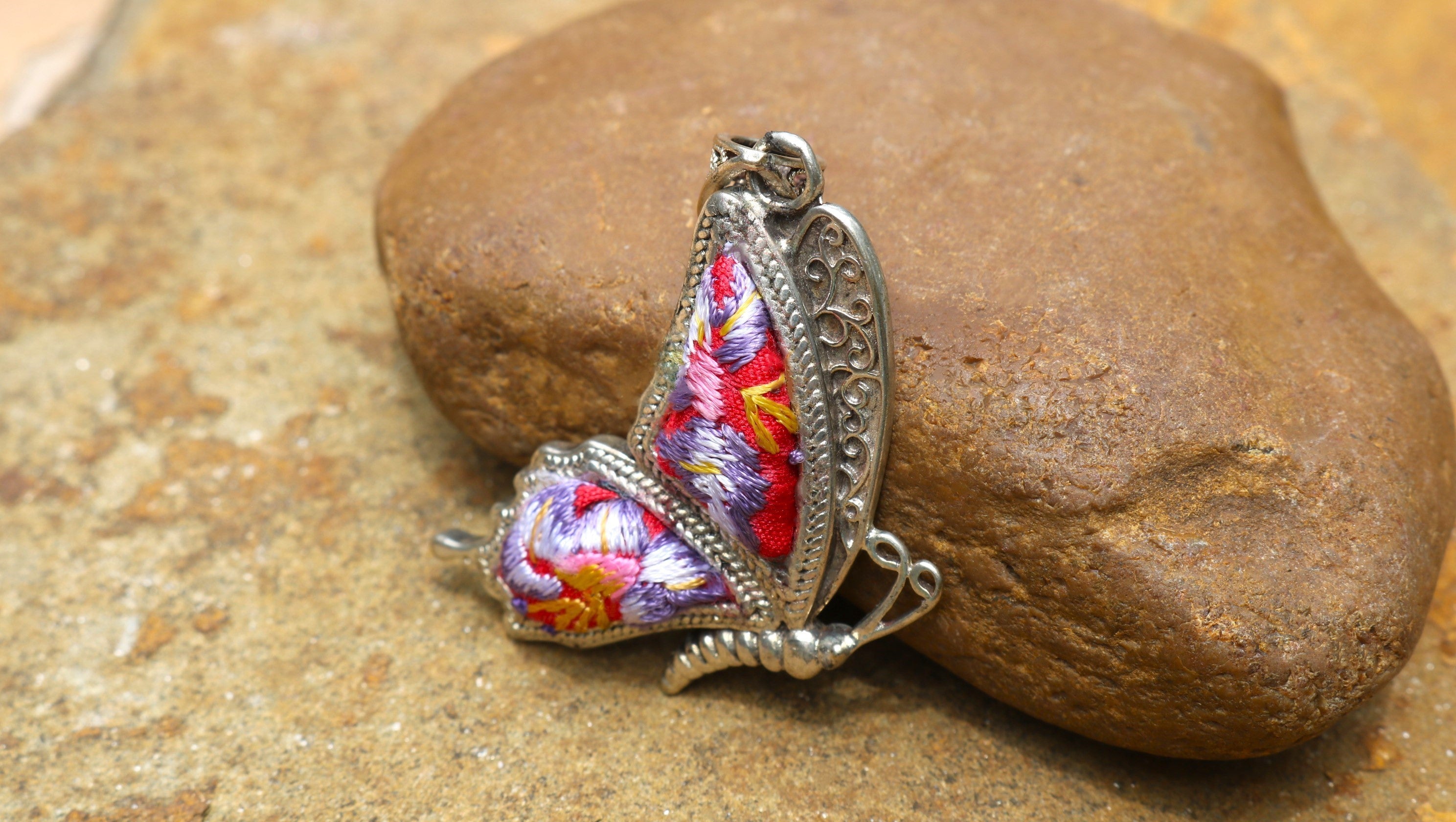 Cocoon of Comfort Butterfly Embroidered Necklace