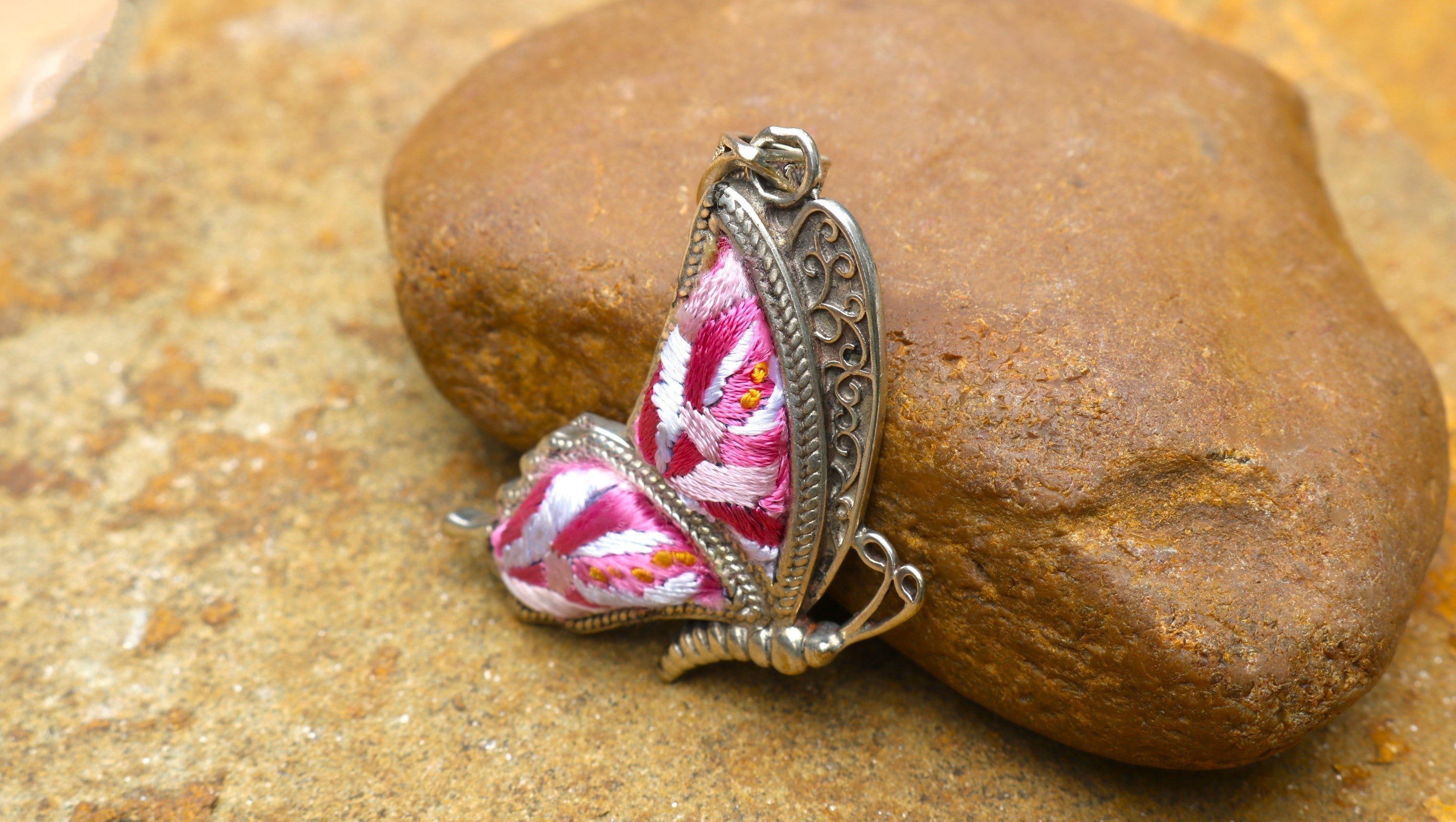 Cocoon of Comfort Butterfly Embroidered Necklace