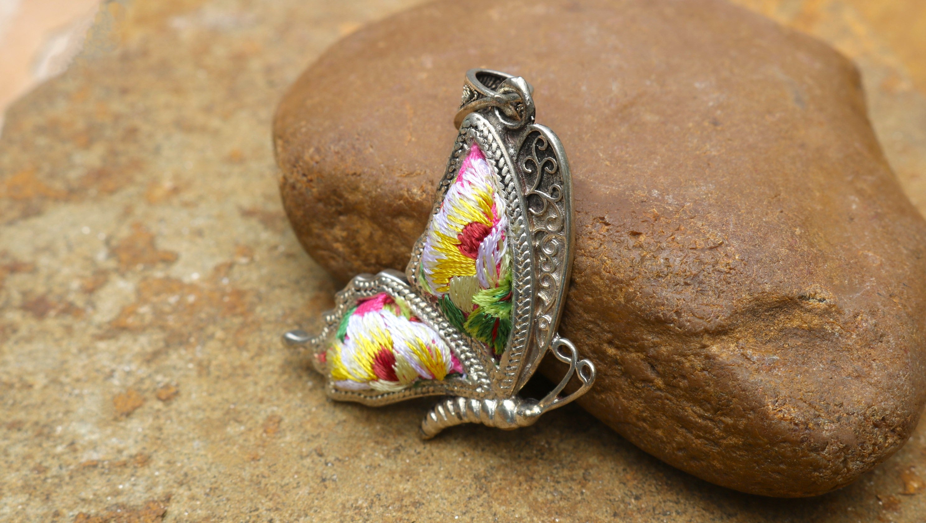 Cocoon of Comfort Butterfly Embroidered Necklace