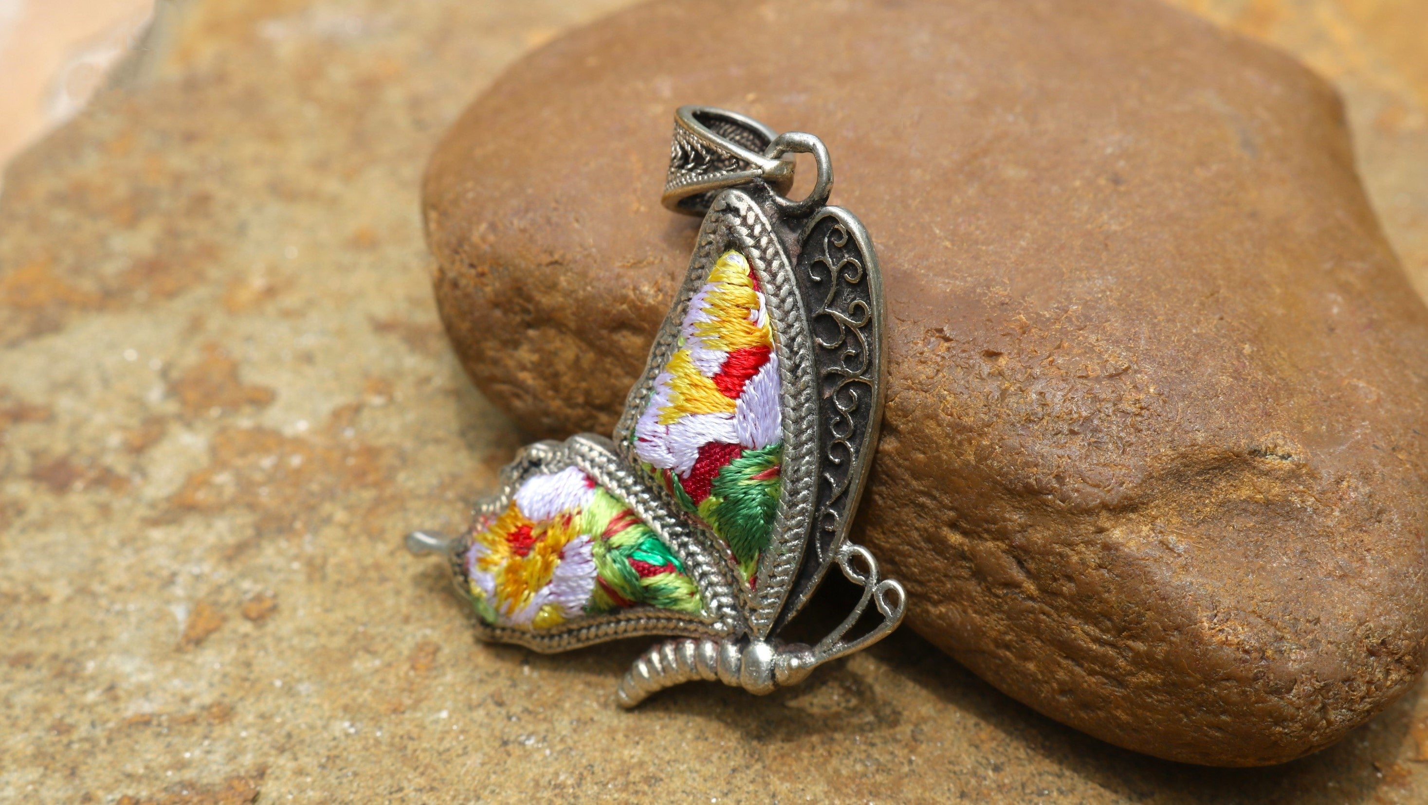 Cocoon of Comfort Butterfly Embroidered Necklace