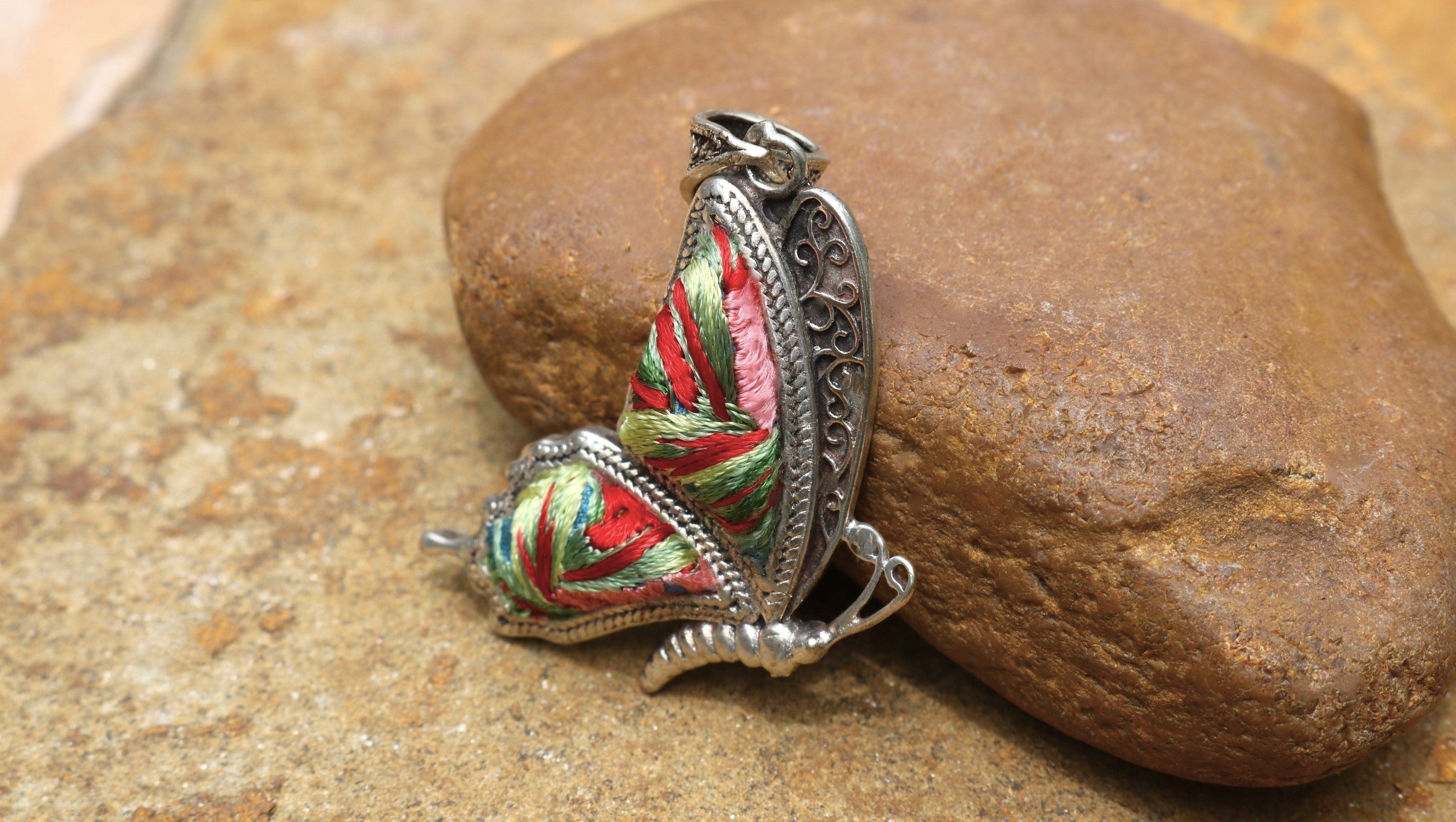 Cocoon of Comfort Butterfly Embroidered Necklace