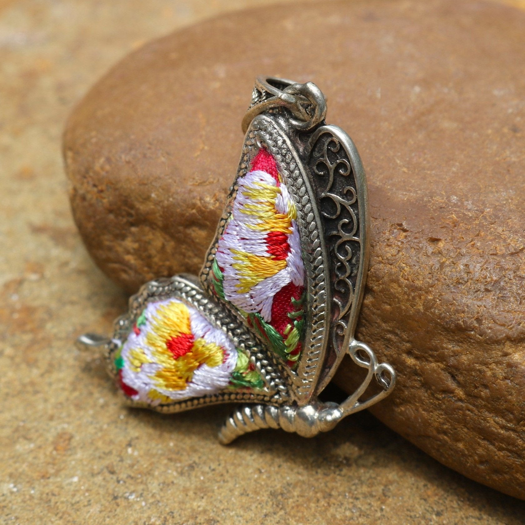 Cocoon of Comfort Butterfly Hand Embroidered Necklace