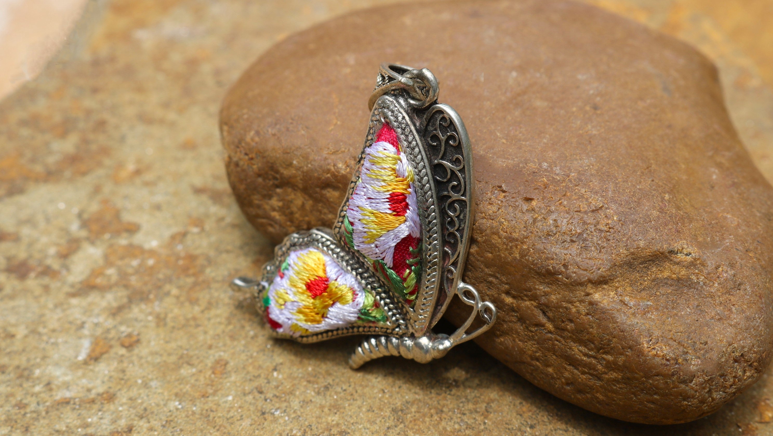 Cocoon of Comfort Butterfly Embroidered Necklace