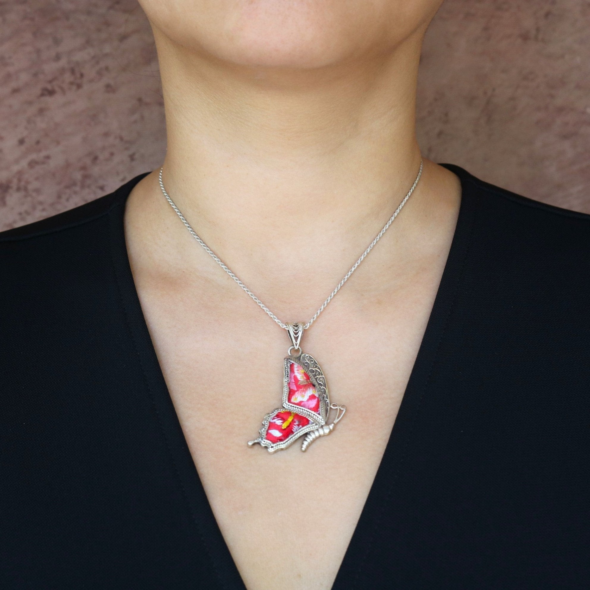 Cocoon of Comfort Butterfly Hand Embroidered Necklace