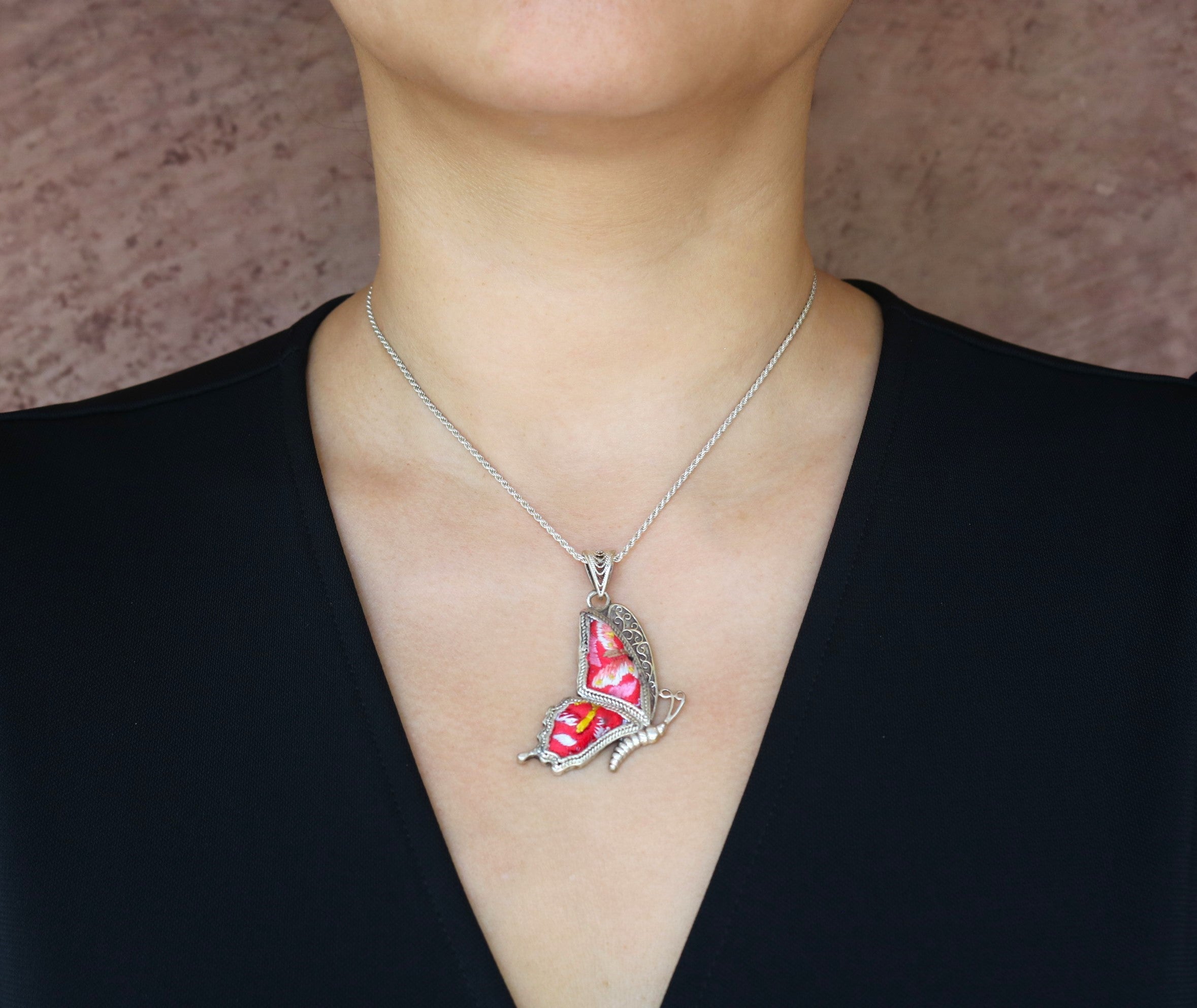 Cocoon of Comfort Butterfly Embroidered Necklace