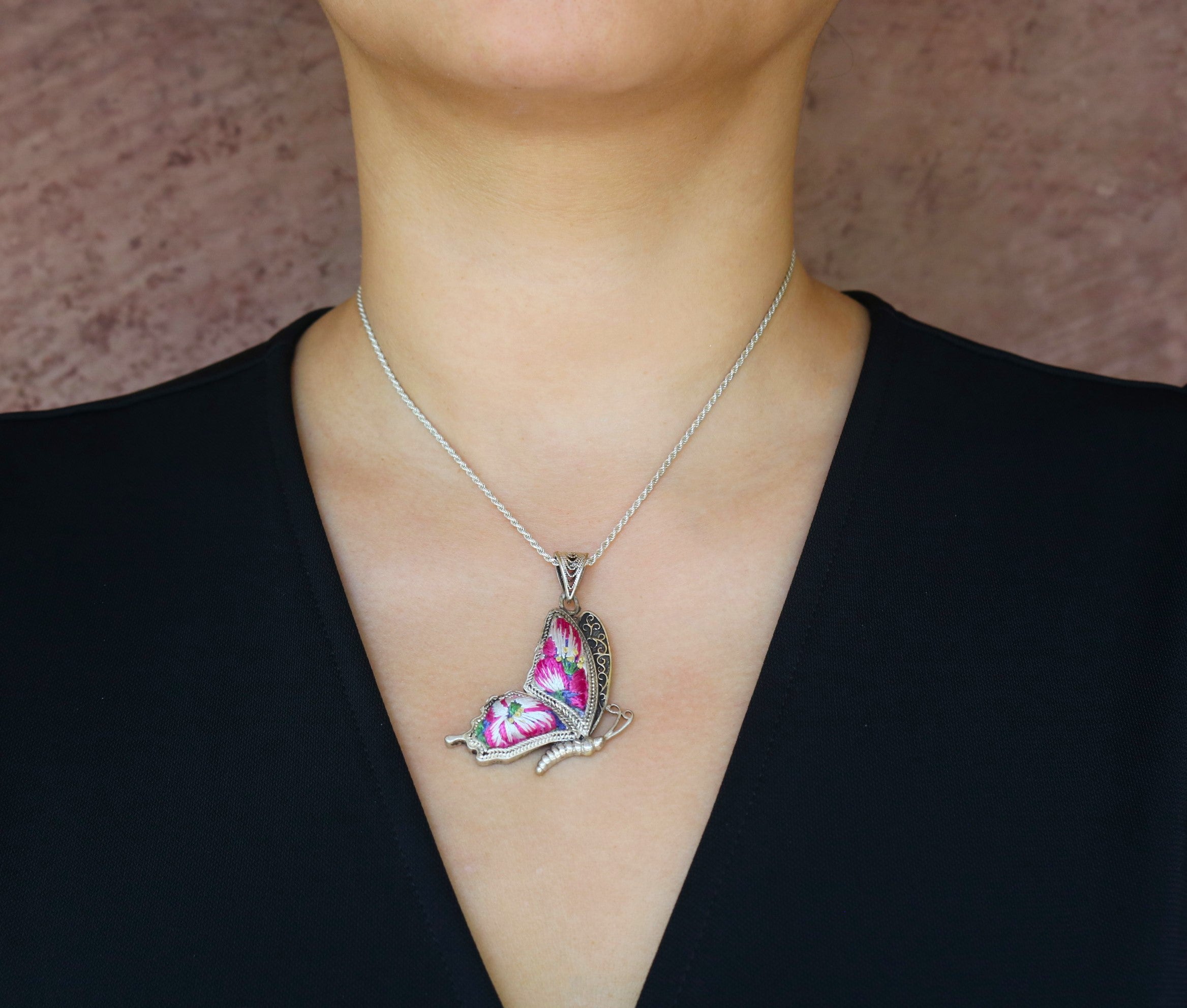 Cocoon of Comfort Butterfly Embroidered Necklace