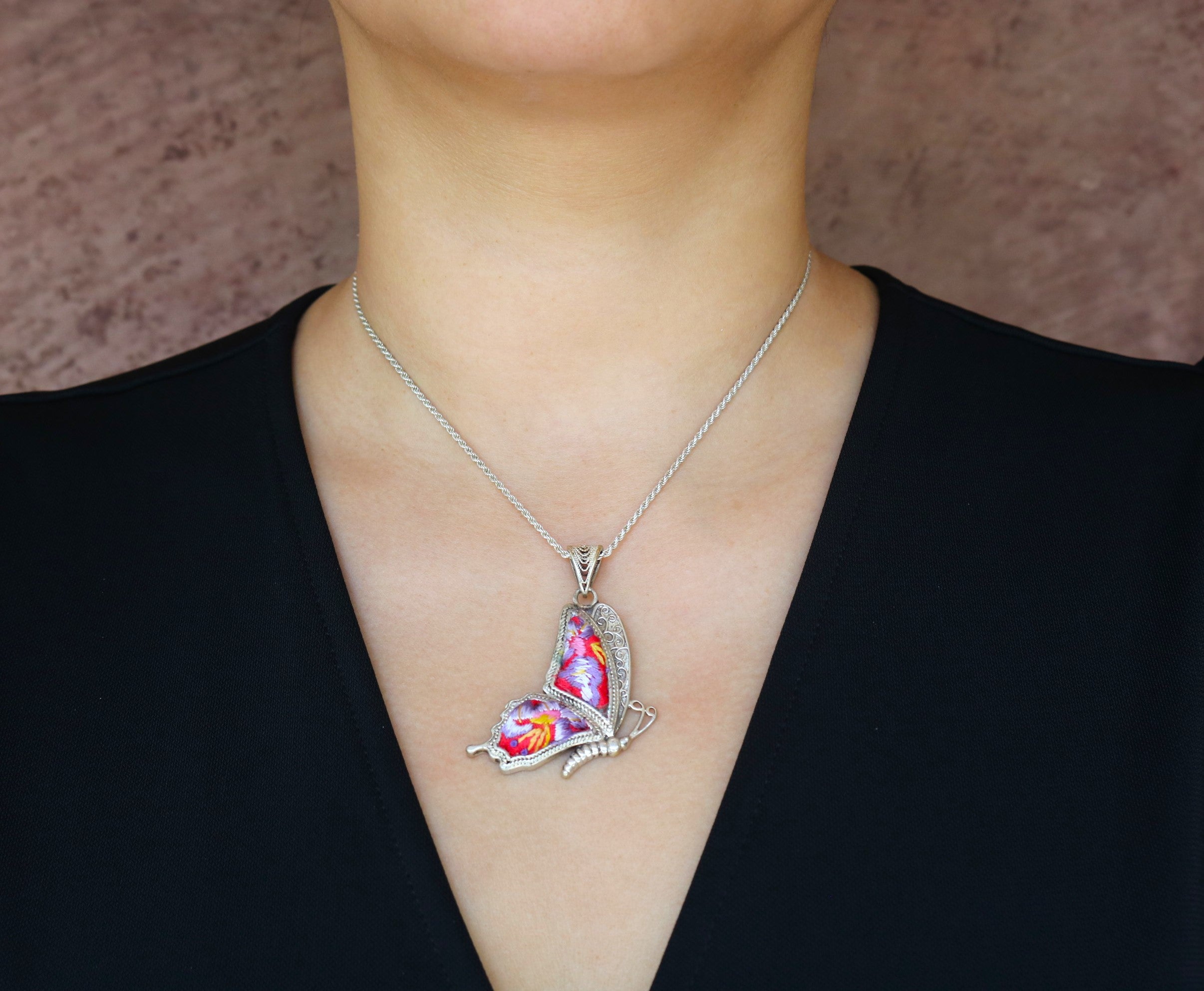 Cocoon of Comfort Butterfly Embroidered Necklace