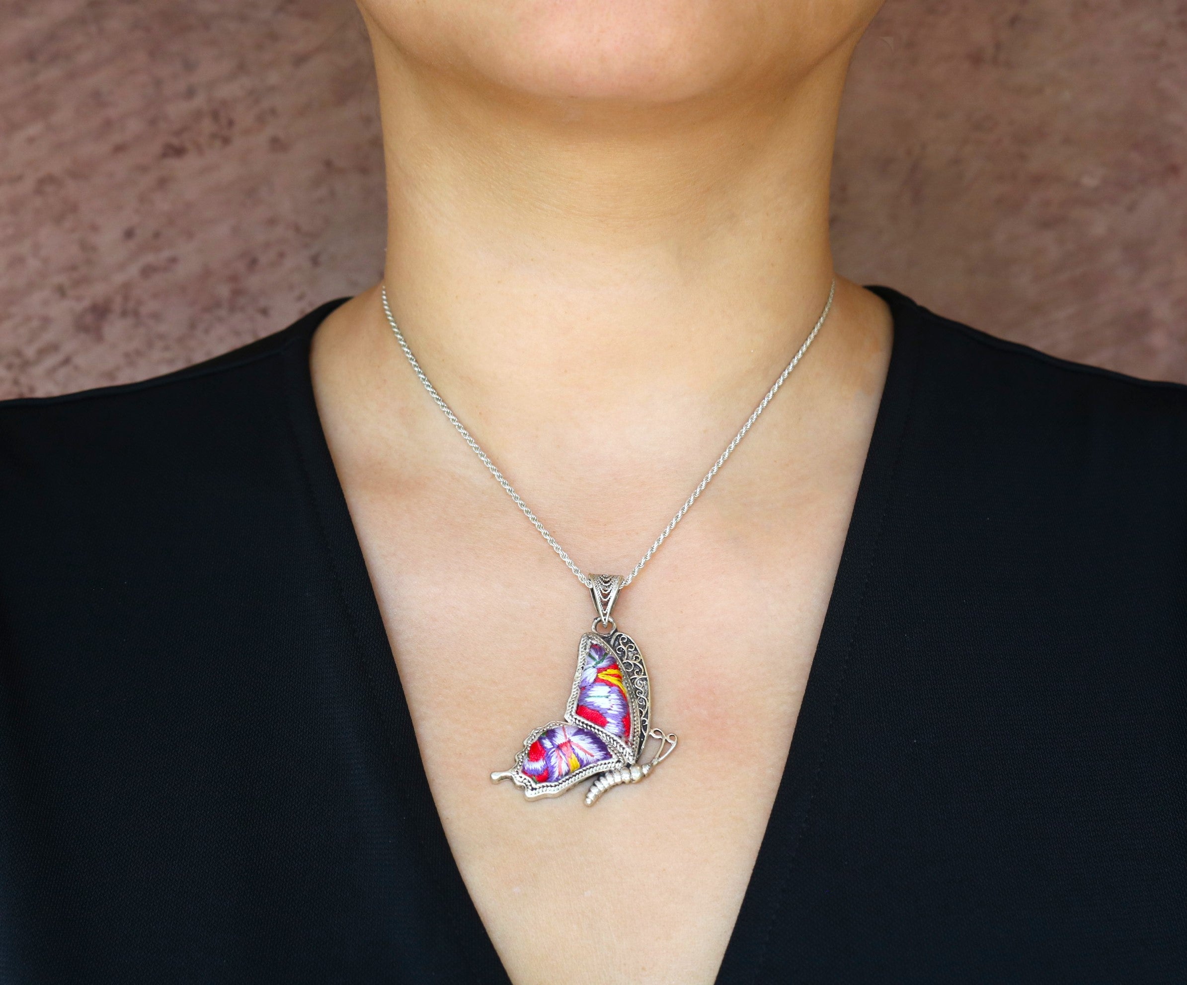 Cocoon of Comfort Butterfly Embroidered Necklace