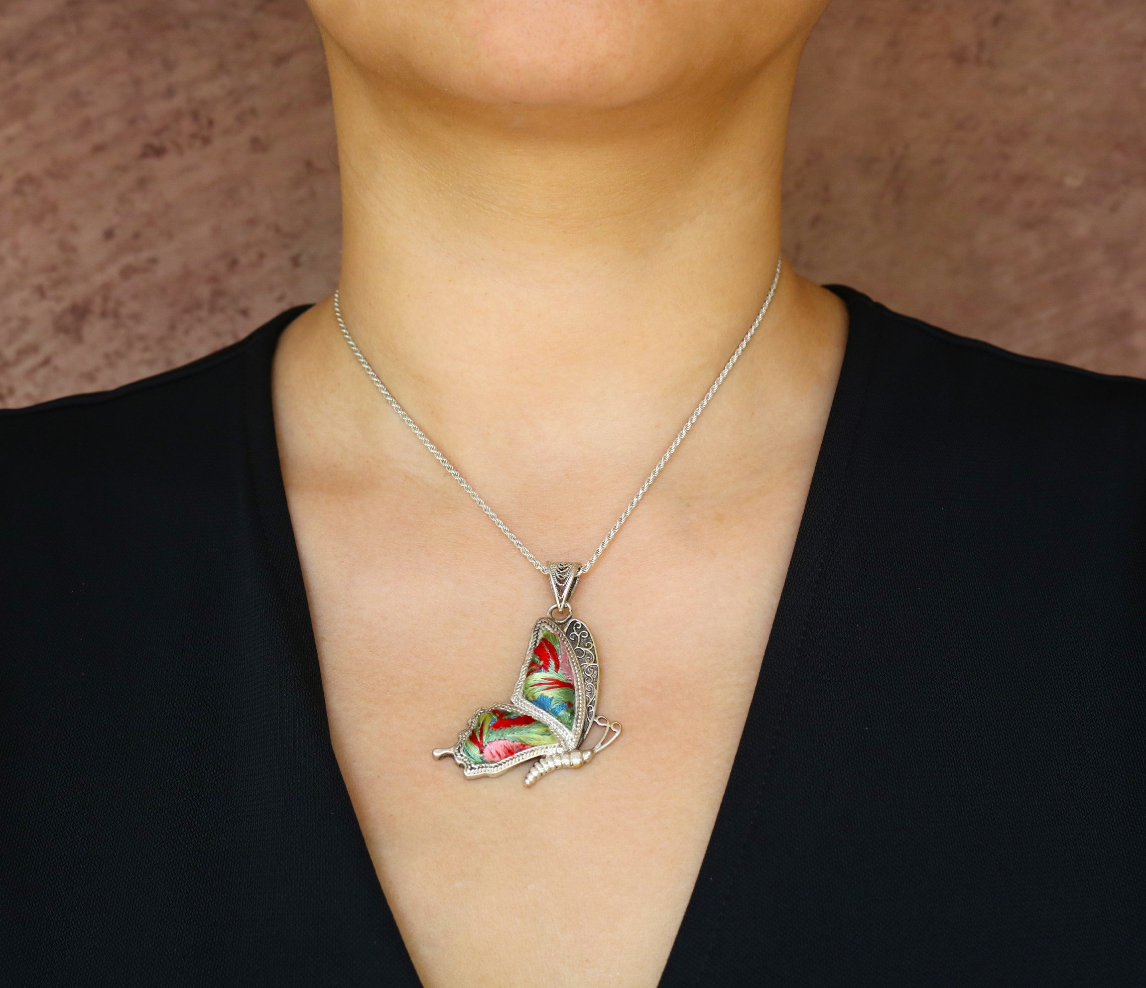 Cocoon of Comfort Butterfly Embroidered Necklace