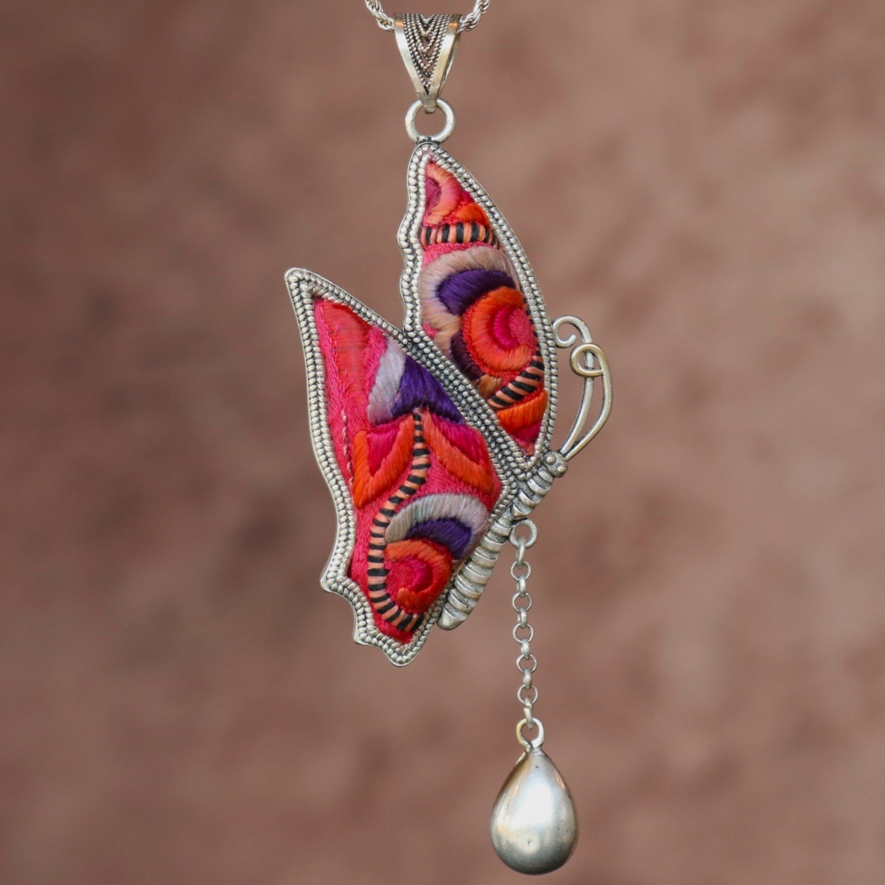 Wings of Solace Hand Embroidered Butterfly Necklace