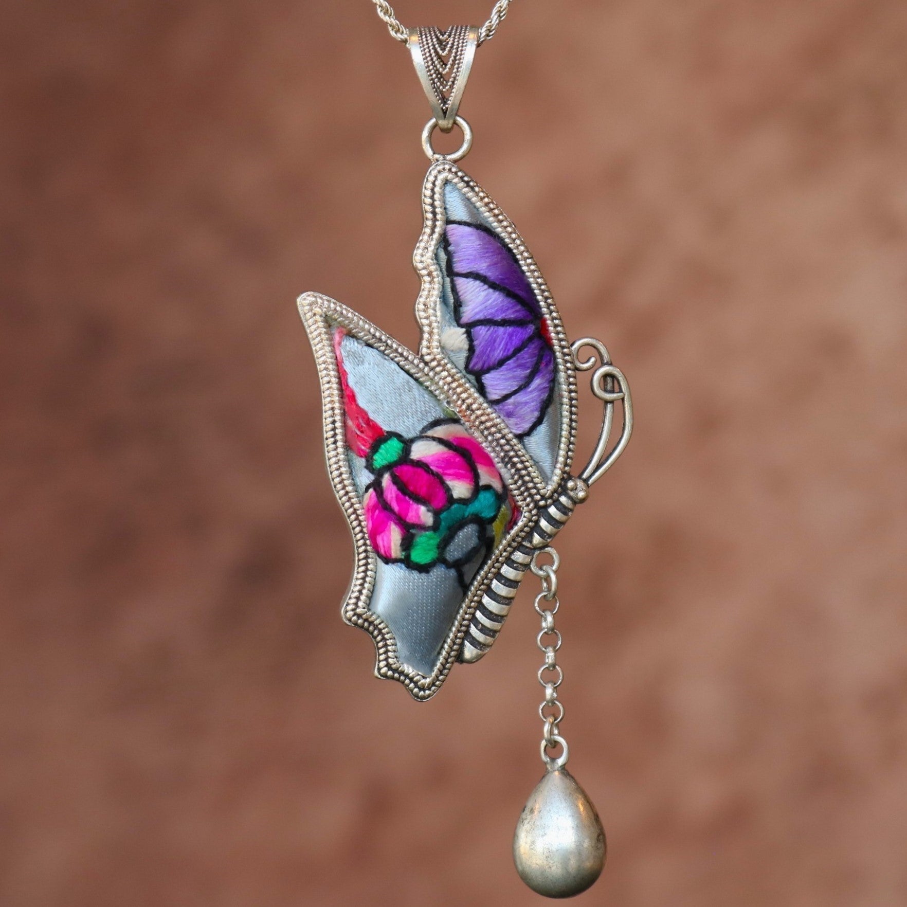 Wings of Solace Hand Embroidered Butterfly Necklace