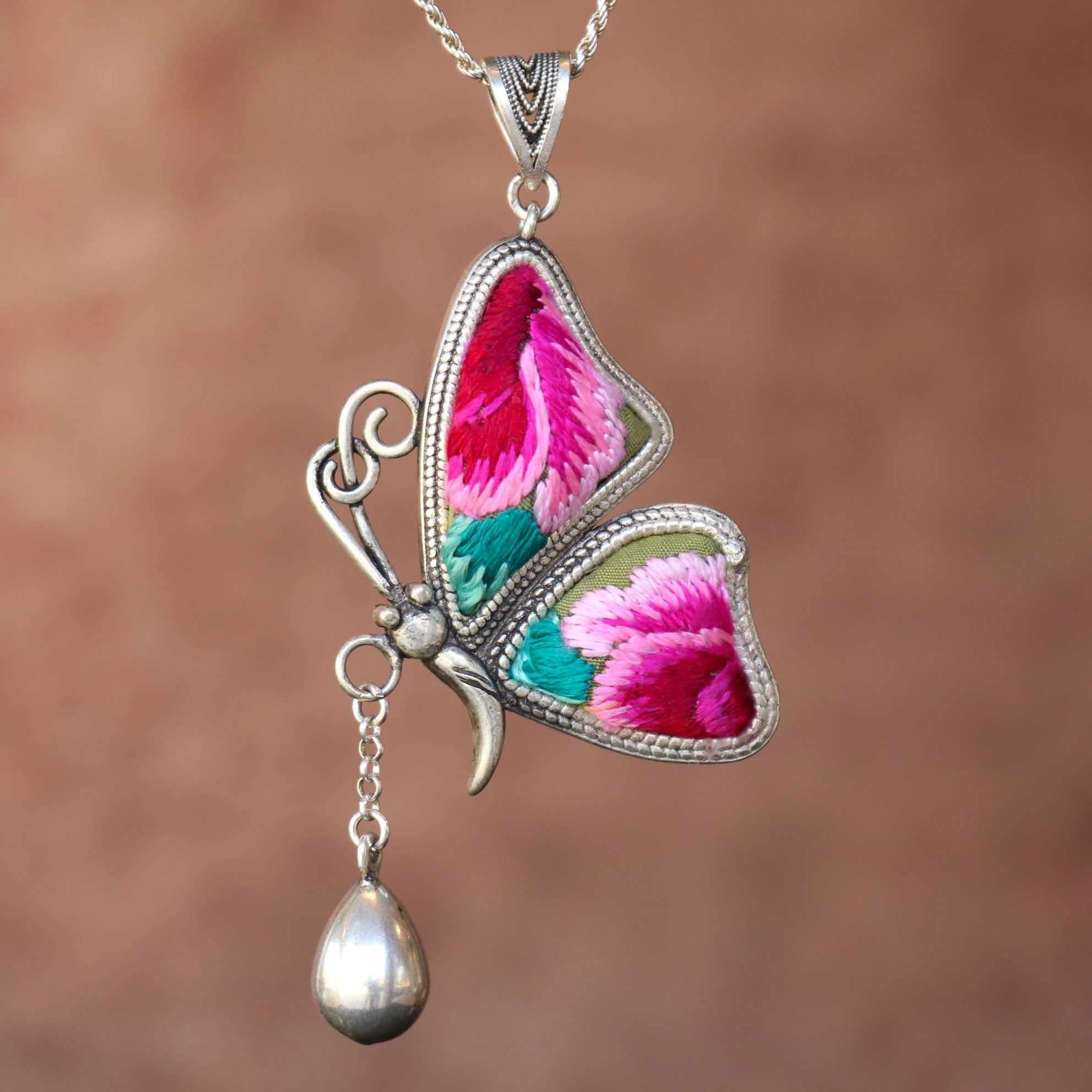 Wings of Grace Embroidered Butterfly Necklace