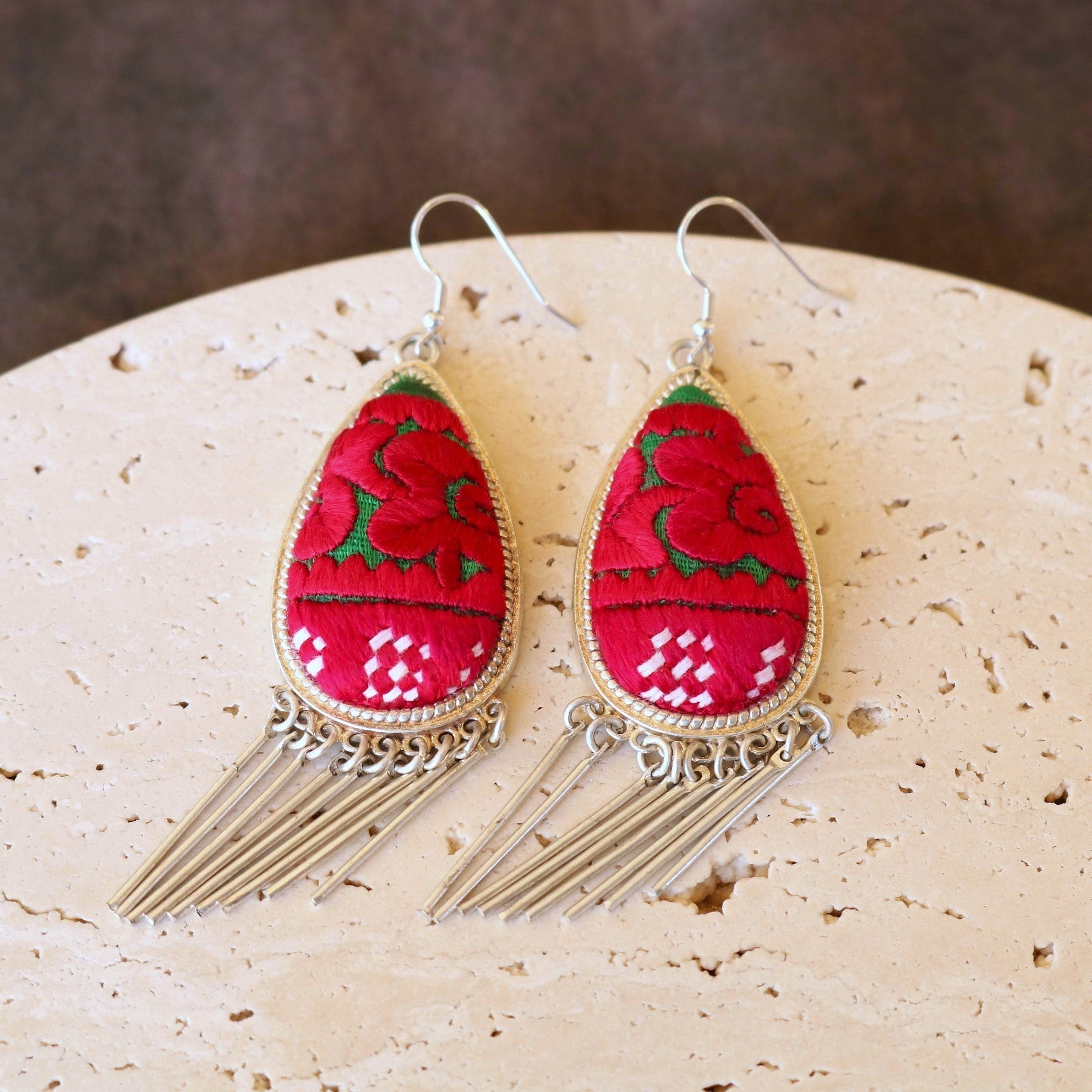 Raindrops Tassel Embroidered Earrings