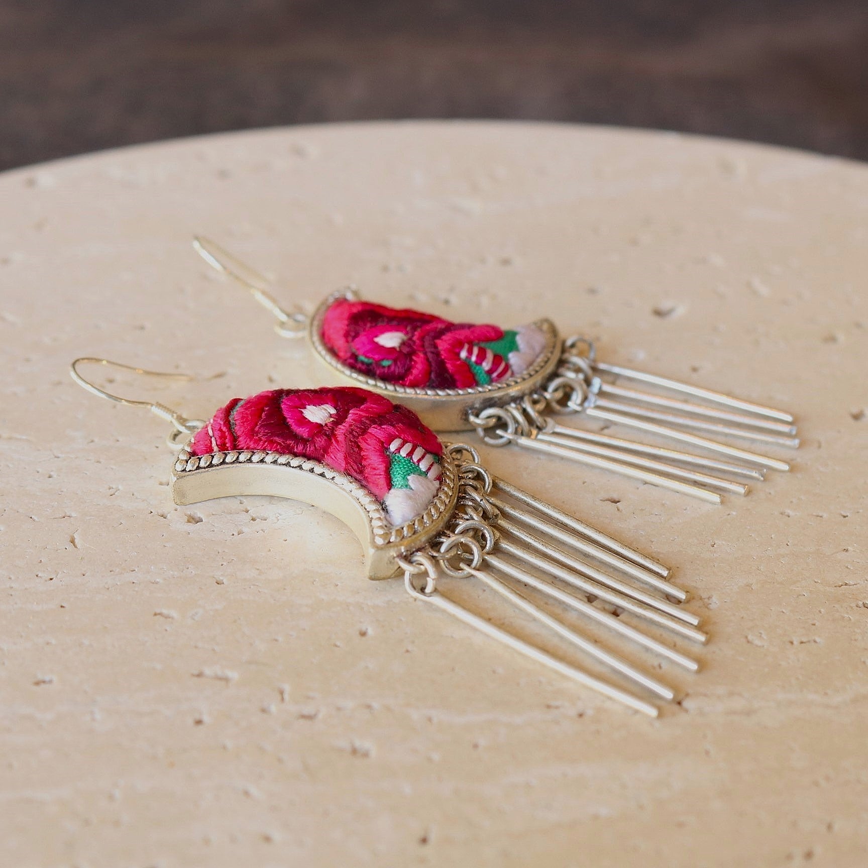 Moonlight Hand Embroidered Tassel Earrings