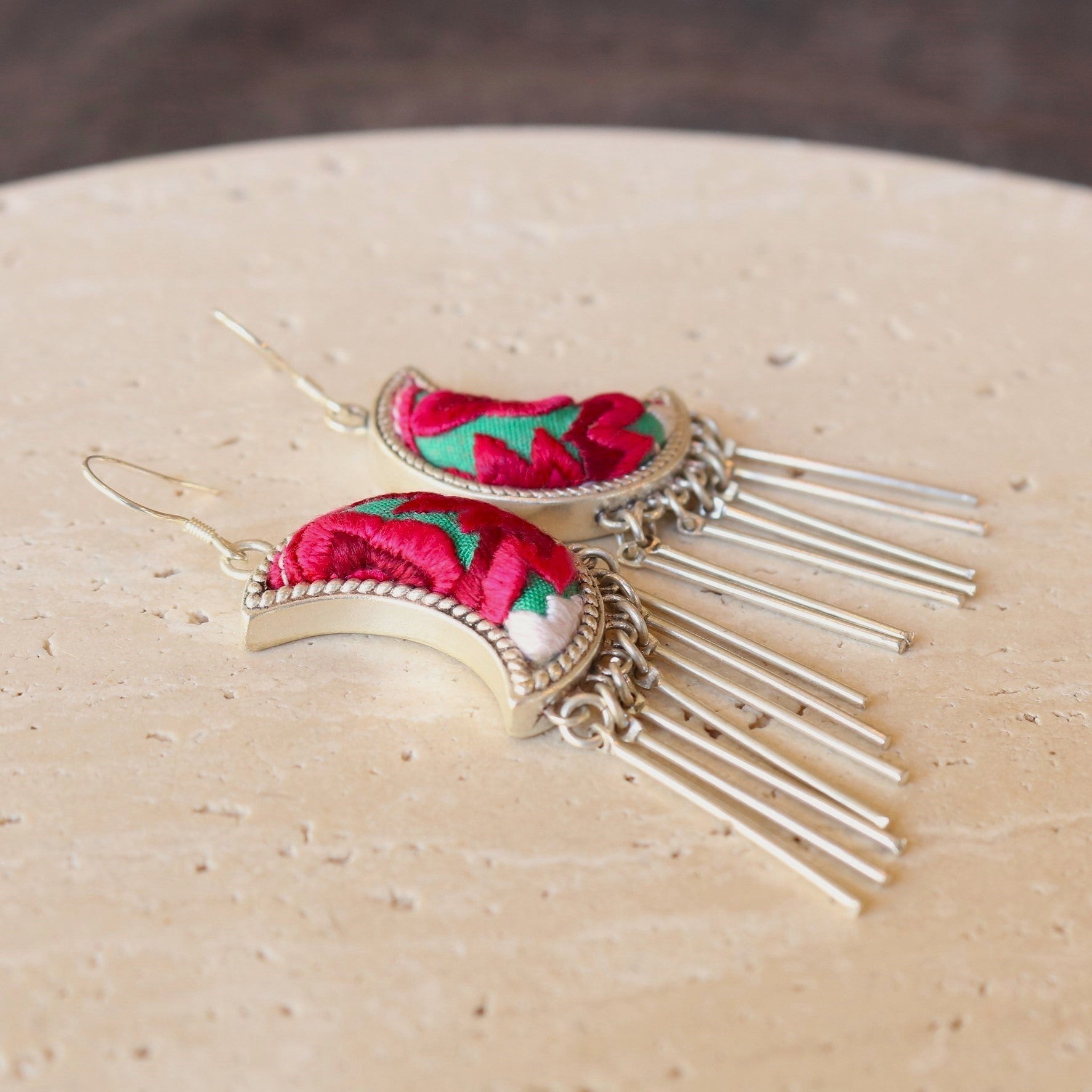 Moonlight Hand Embroidered Tassel Earrings