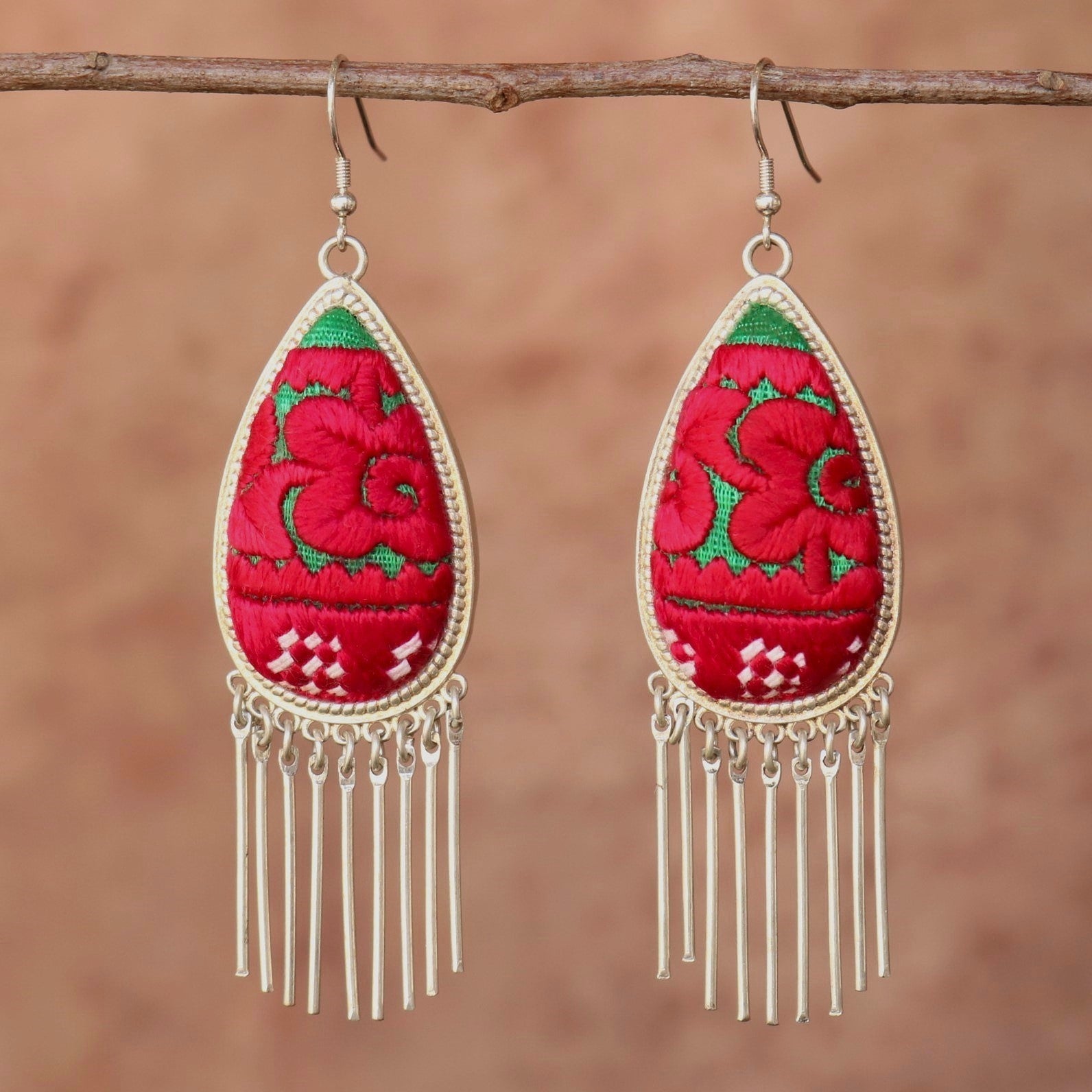 Raindrops Tassel Embroidered Earrings