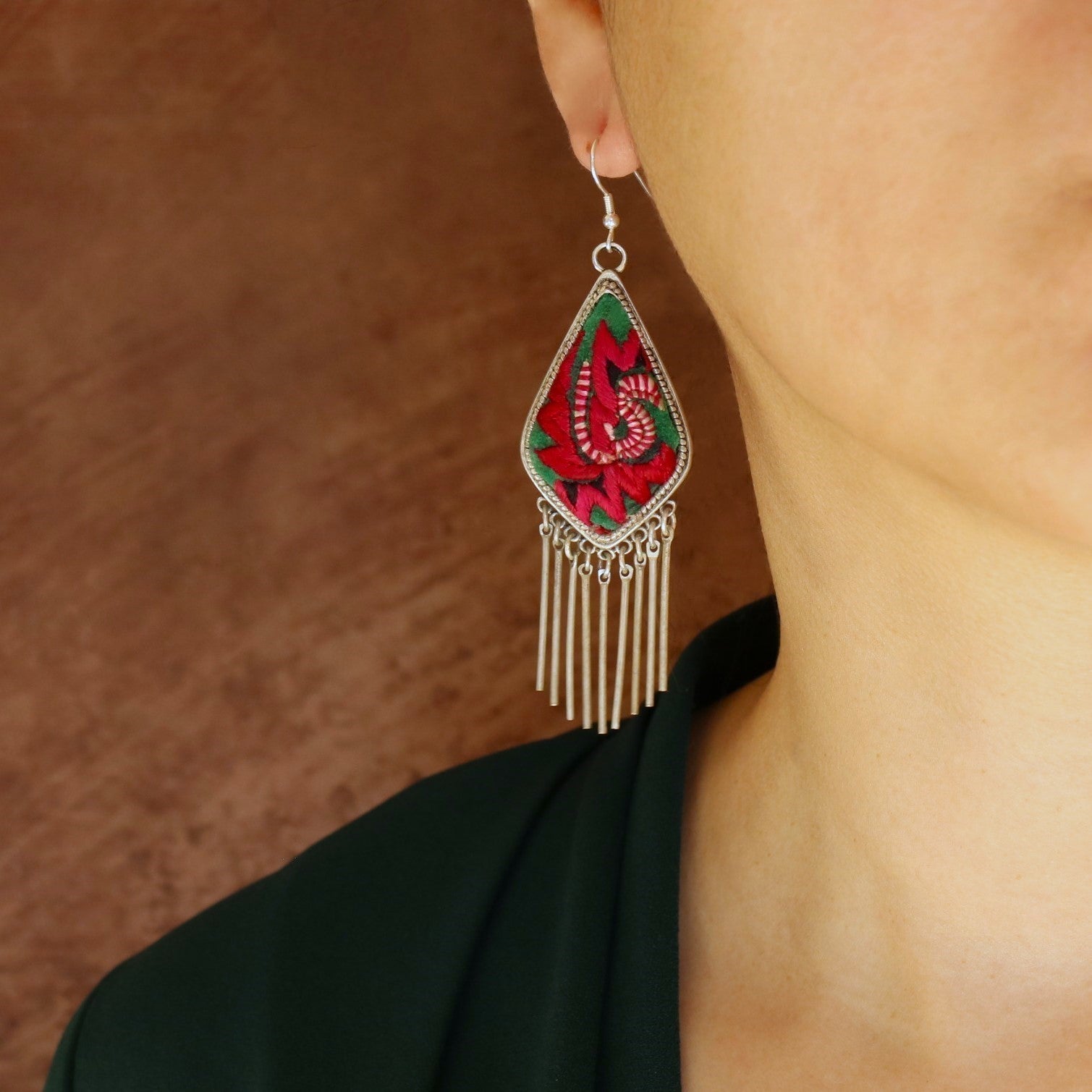 Blink and Bliss Hand Embroidered Tassel Earrings