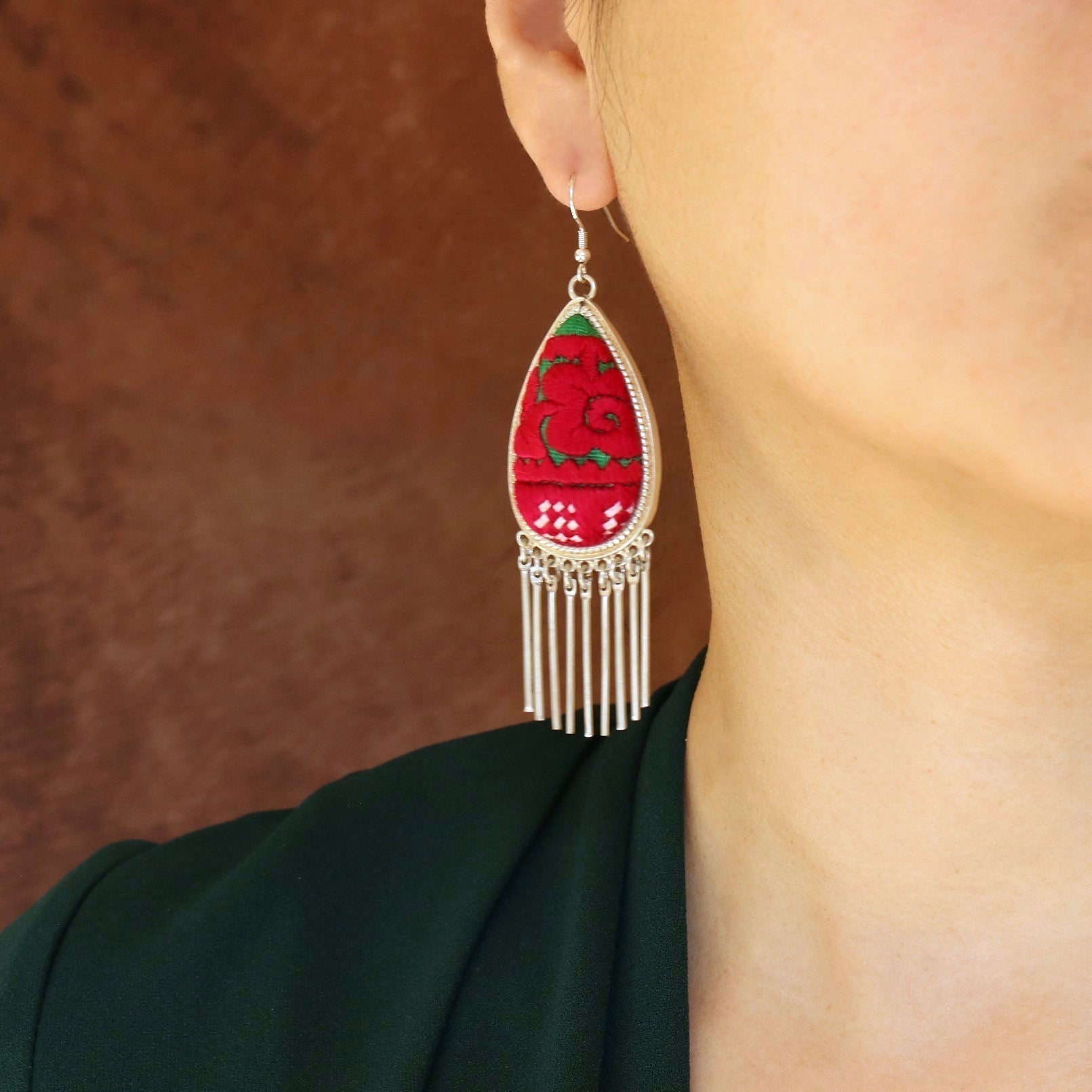 Raindrops Tassel Embroidered Earrings