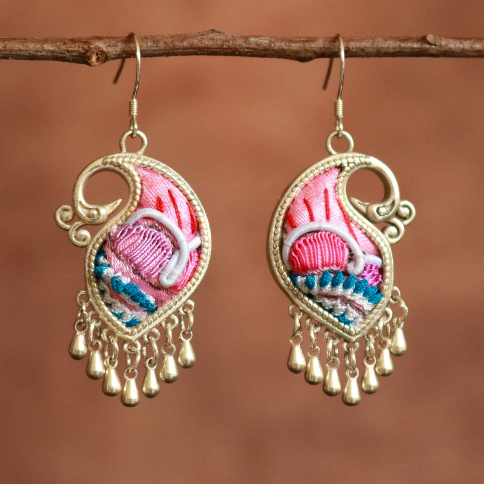 Peacock's Melodies Embroidered Teardrop Earrings