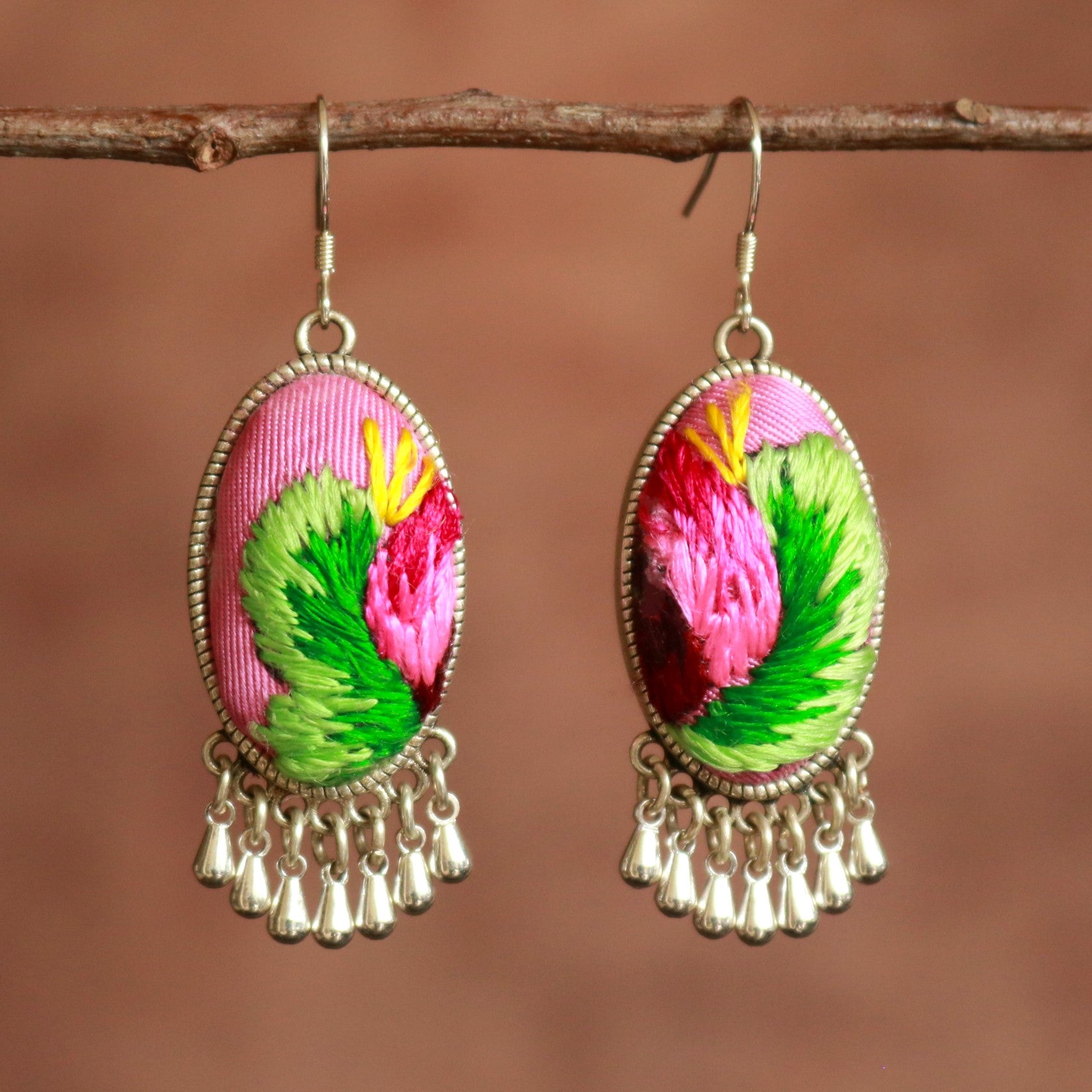 Serenity Hand Embroidered Teardrop Earrings