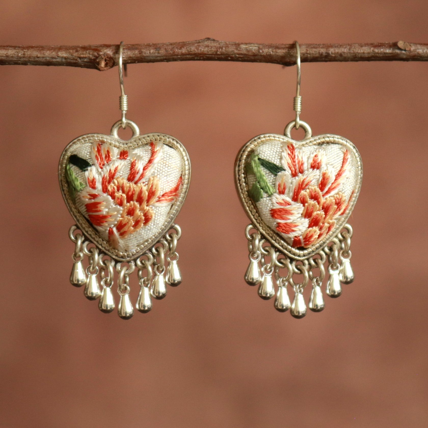 Serenity Hand Embroidered Teardrop Earrings