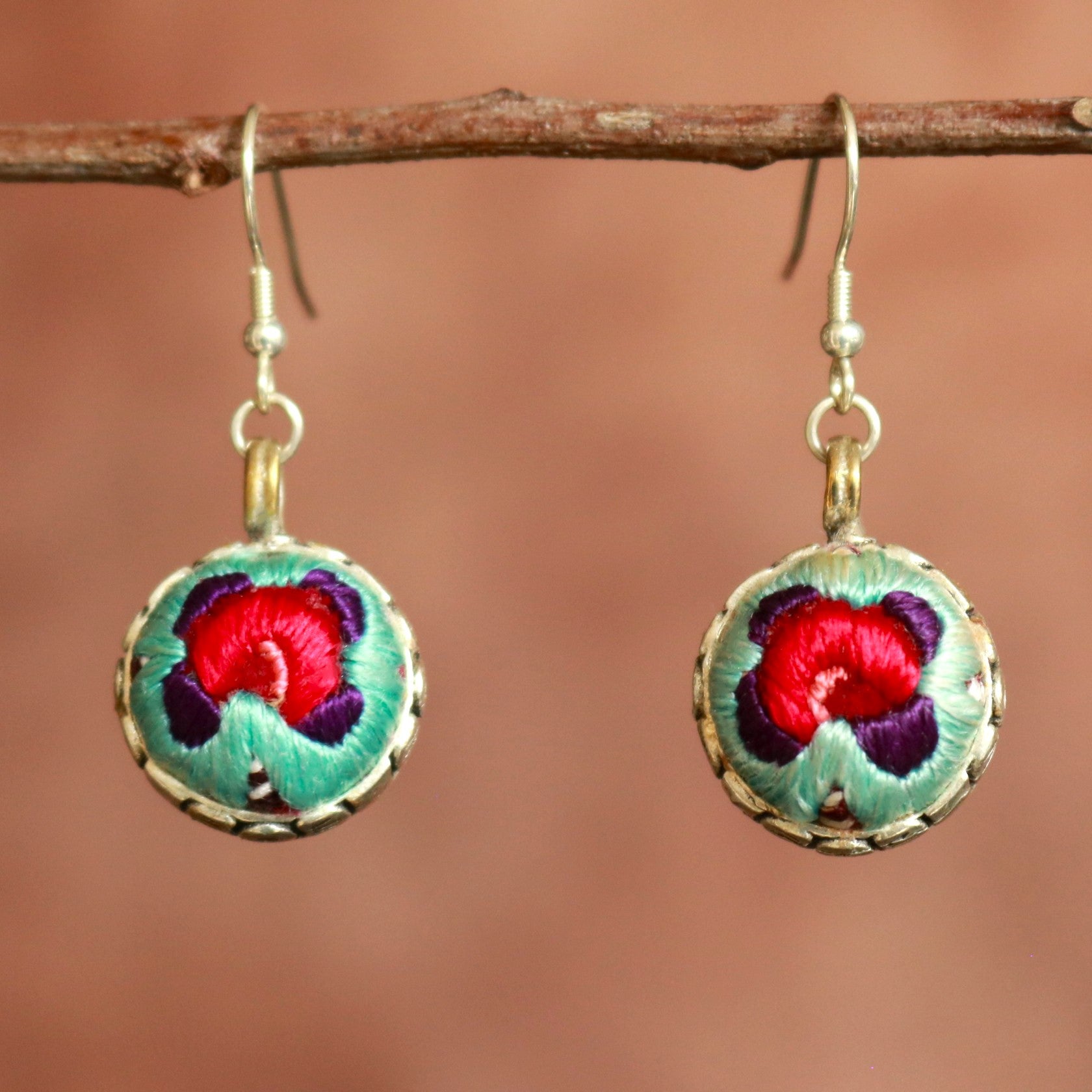 Serenity Circle Hand Embroidered Ball Earrings